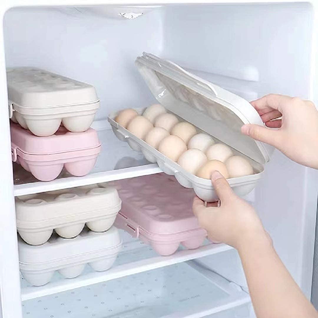 Premium Plastic Egg Holder Storage Box with Snap-On Lid - Stackable, Freestanding Egg Tray for Freshness (18 Grid, Cream) - Ideal for Refrigerator Organization & Farm Fresh Egg Storage
