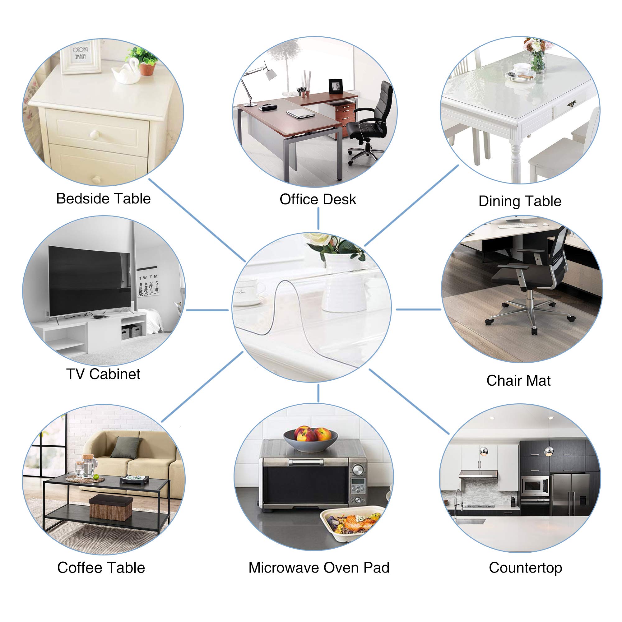 ETECHMART 22 x 48 Inch Clear PVC Table Cover Protector - 1.5mm Thick Waterproof Vinyl Tablecloth for Kitchen, Dining, Office & Coffee Tables - Durable Desk Pad Mat Protects Against Spills, Scratches & Heat (Perfect for Daily Use, Parties & Workstations)