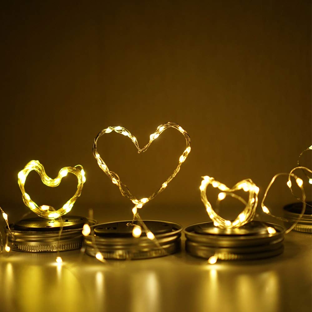 12 Pack Solar Mason Jar Lights - 30 LED Waterproof Lid Lights with Hangers (No Jar Included) - Warm White Fairy Firefly Outdoor String Lights for Regular Mason Jars - Perfect for Patio, Yard, Garden, Wedding & Party Decorations - Solar Powered for Eco-Friendly Outdoor Lighting