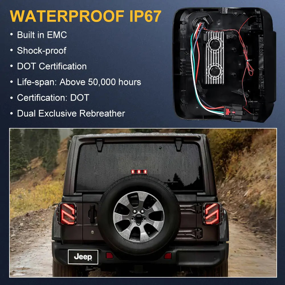 LOYO® LED Tail Lights for Jeep Wrangler JL & JLU (2018-2024) - Smoked Lens - Waterproof & Durable Replacement Lights for Off-Roading & Night Driving