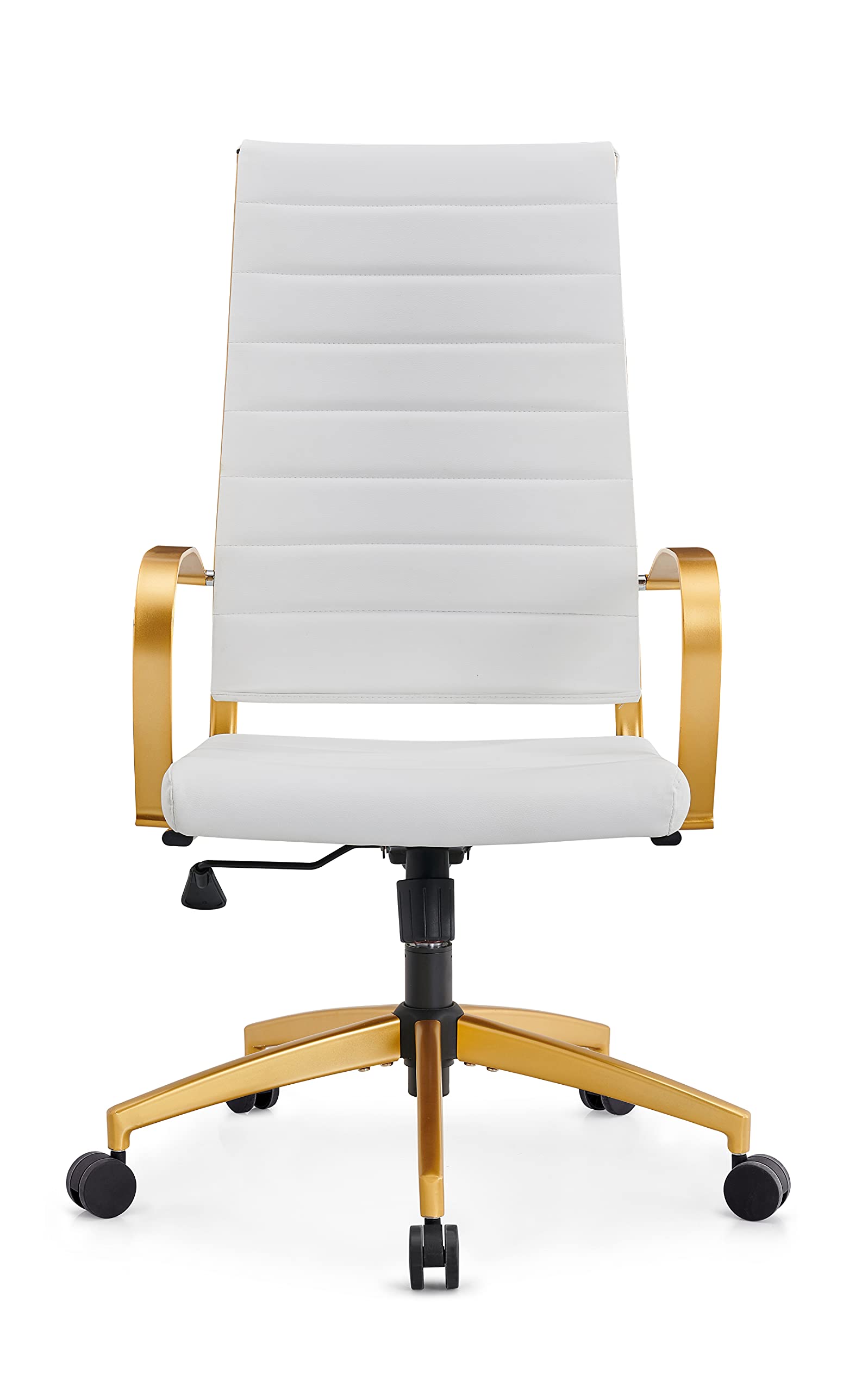 Modern Gold Ergonomic Office Chair with Wheels & Adjustable Arms - High Back Leather Executive Desk Chair for Home & Office - Comfortable Computer Chair for Long Hours (GD-White) - Perfect for Workspaces, Gaming & Conference Rooms