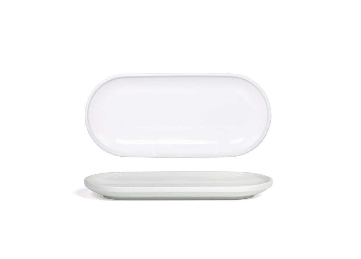FOH Oval Bevel Plate, White Porcelain Appetizer Plates, 11 x 5 Inches - Set of 12 for Elegant Dinner Parties, Wedding Receptions & Catering Events