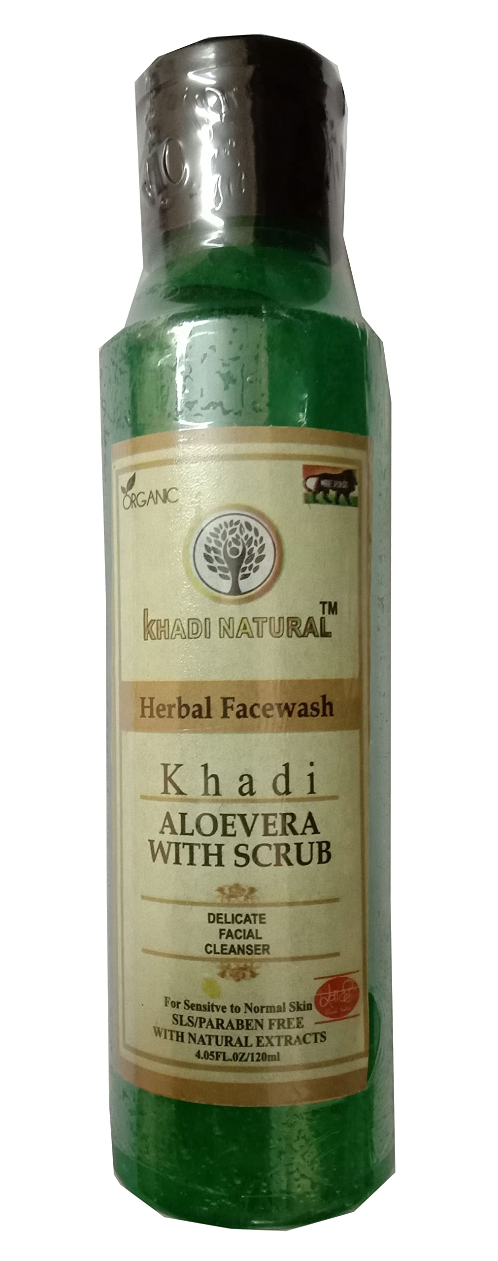 KHADI ORGANIC 100% Pure Natural Face Wash with Aloe Vera & Scrub | SLS & Paraben Free | 120ml | Gentle Exfoliation for Clear, Glowing Skin | Perfect for Daily Skincare Routine & Sensitive Skin Types