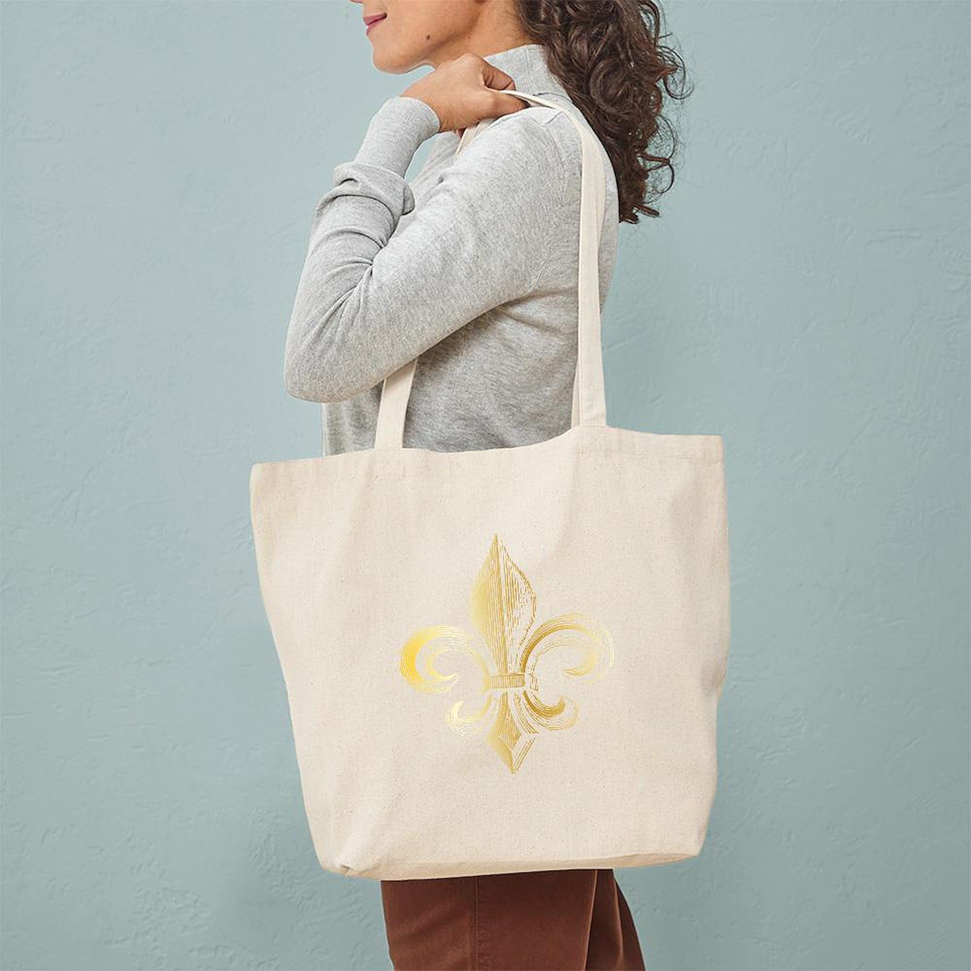 Gold Fleur De Lis Tote Bag - Natural Canvas Reusable Shopping Bag for Groceries, Beach & Everyday Use | Eco-Friendly & Durable