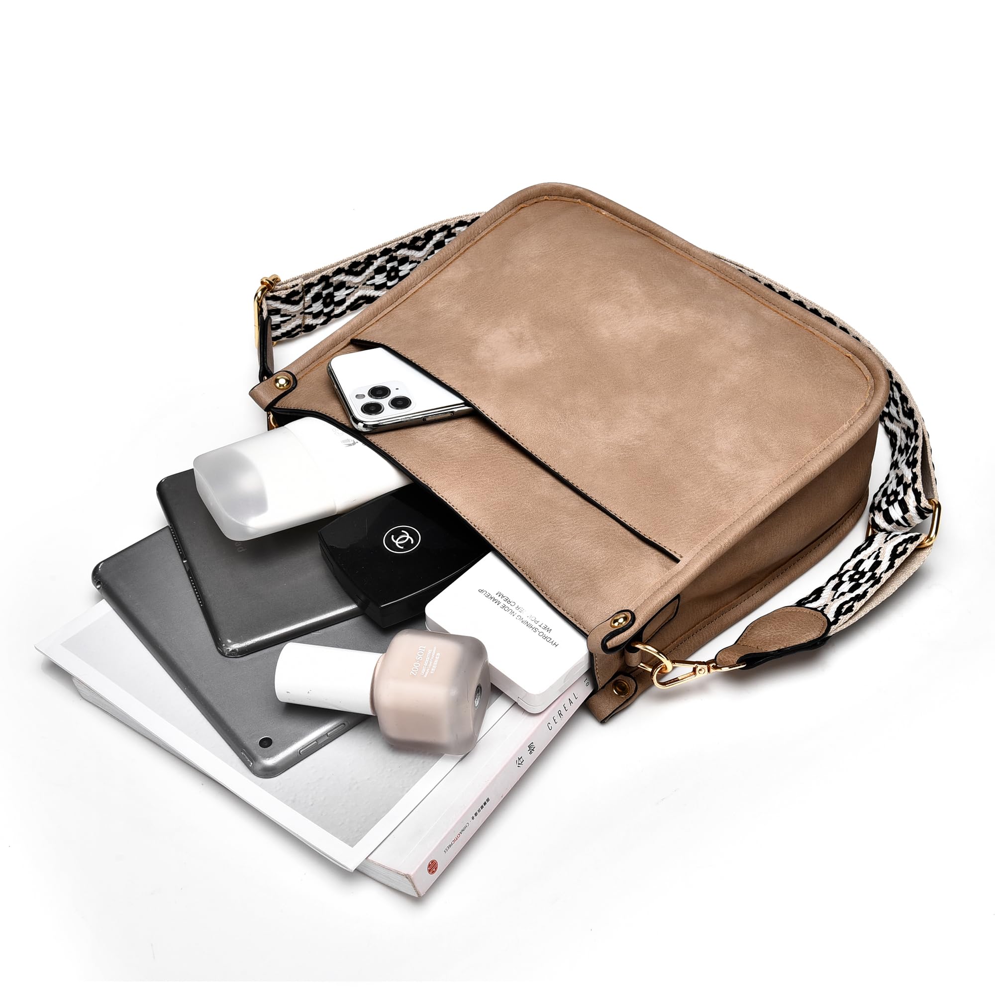 Women's Vegan Leather Crossbody Bags with Guitar Strap - Fashionable Hobo Shoulder Purse & 2-Piece Wallet Set | Perfect for Travel, Shopping, and Everyday Use