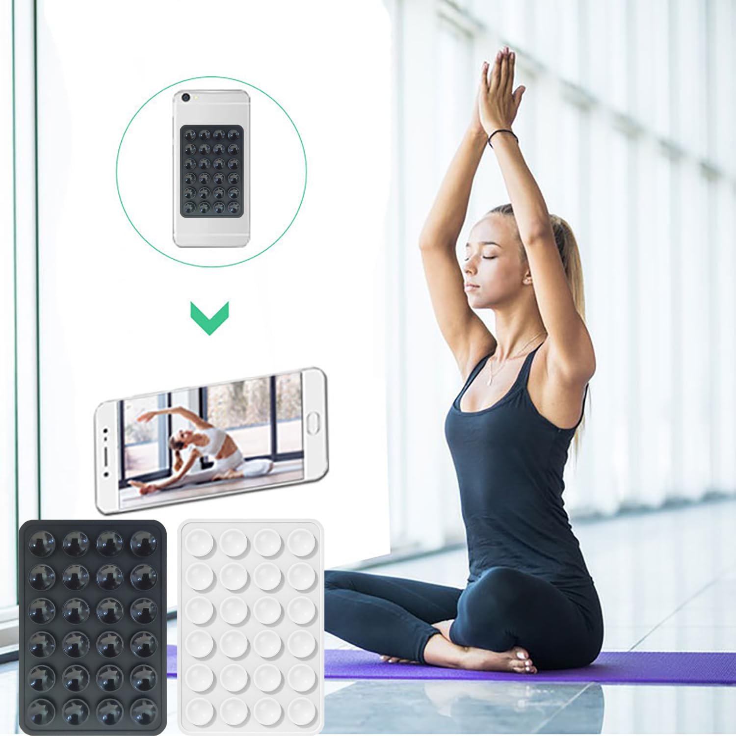 iLamvie 2-Pack Phone Suction Pad - Wall Mount Sticky Holder for Phones (Black & White) - Home & Office Use