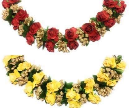 Artificial Hair Bun Gajra Flower - Red & Yellow Juda Accessories for Women | Wedding & Party Hair Decor