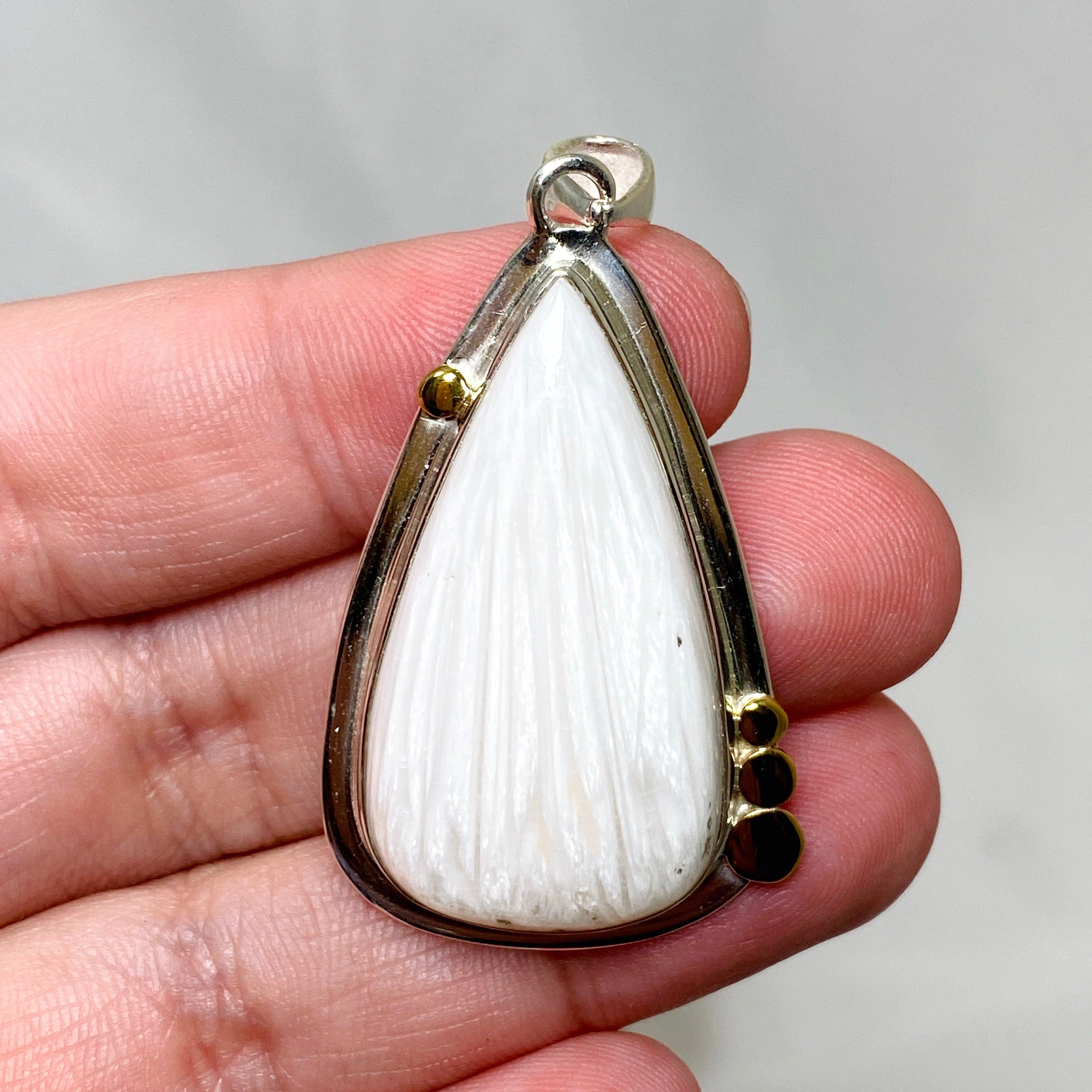 Natural Scolecite Teardrop Pendant Necklace in Sterling Silver Setting - Healing Crystal Jewelry for Meditation, Energy Balancing & Spiritual Gifts (KPGJ4509)