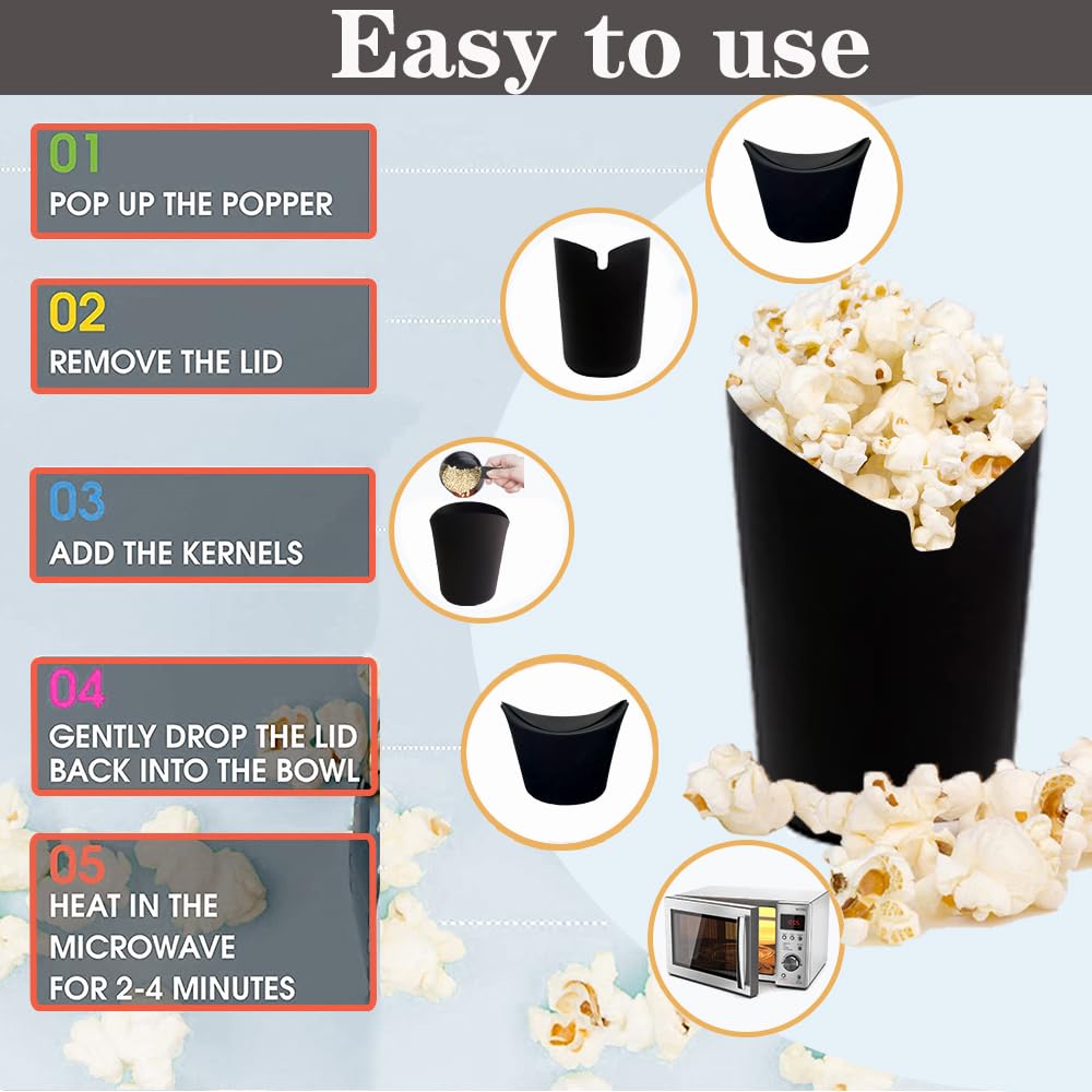 Original Microwave Popcorn Popper - Reusable Silicone Popcorn Maker with Collapsible BPA-Free Bowl | No Oil Needed | Perfect for Movie Nights, Parties & Healthy Snacking (Black, 1-Pack)