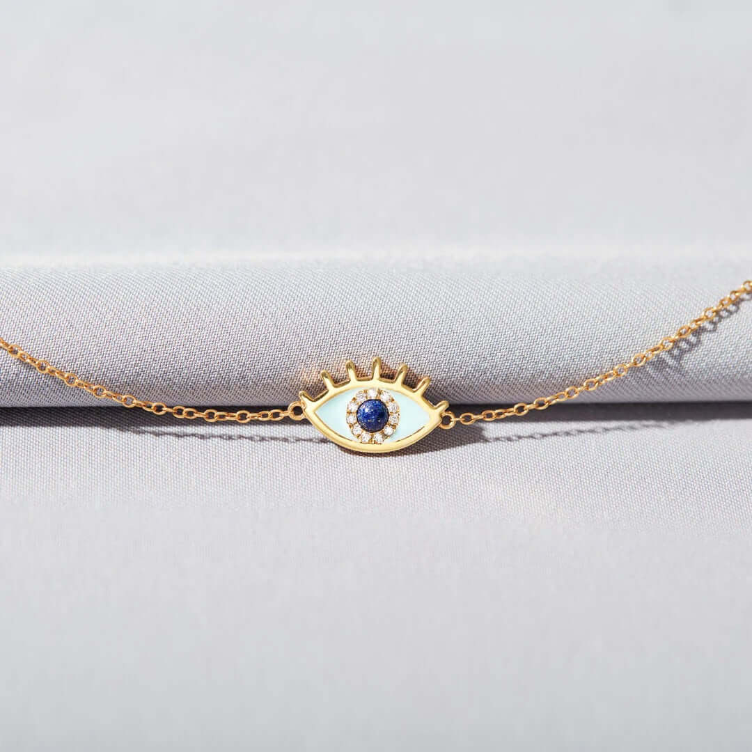YS015 Sterling Silver Turkish Evil Eye Bracelet with Gold Accents - Protection & Style for Women, Perfect for Gifts & Everyday Wear