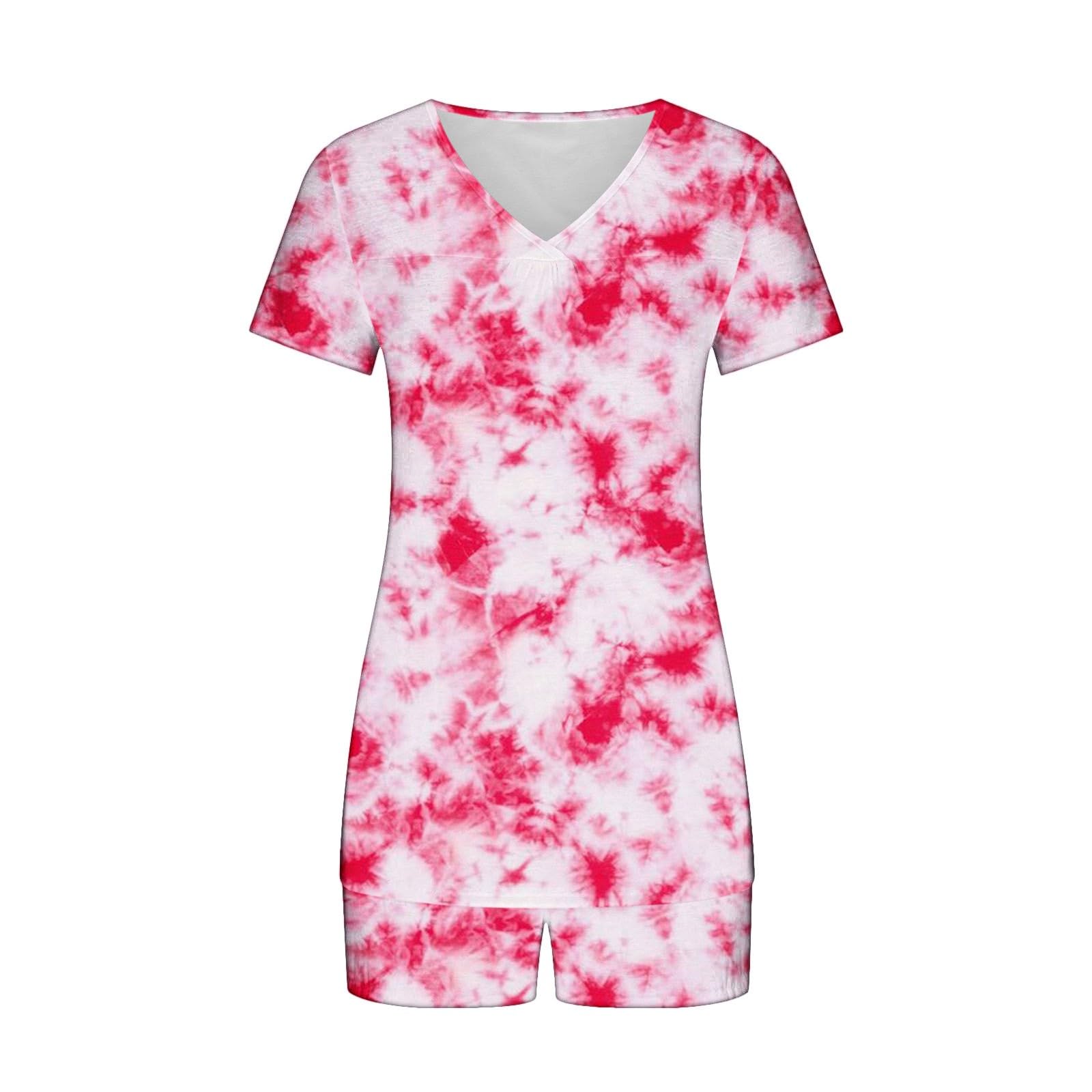 Women's 2-Piece Lounge Pajama Set - Soft Short Sleeve Sleepwear & Comfortable Shorts - Printed Nightwear Outfit for Relaxing at Home or Sleepovers