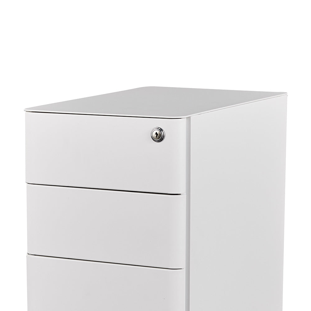 MARLO 3-Drawer Slim Mobile Pedestal Cabinet - White | Compact Rolling File Storage for Office & Home Workspace Organization