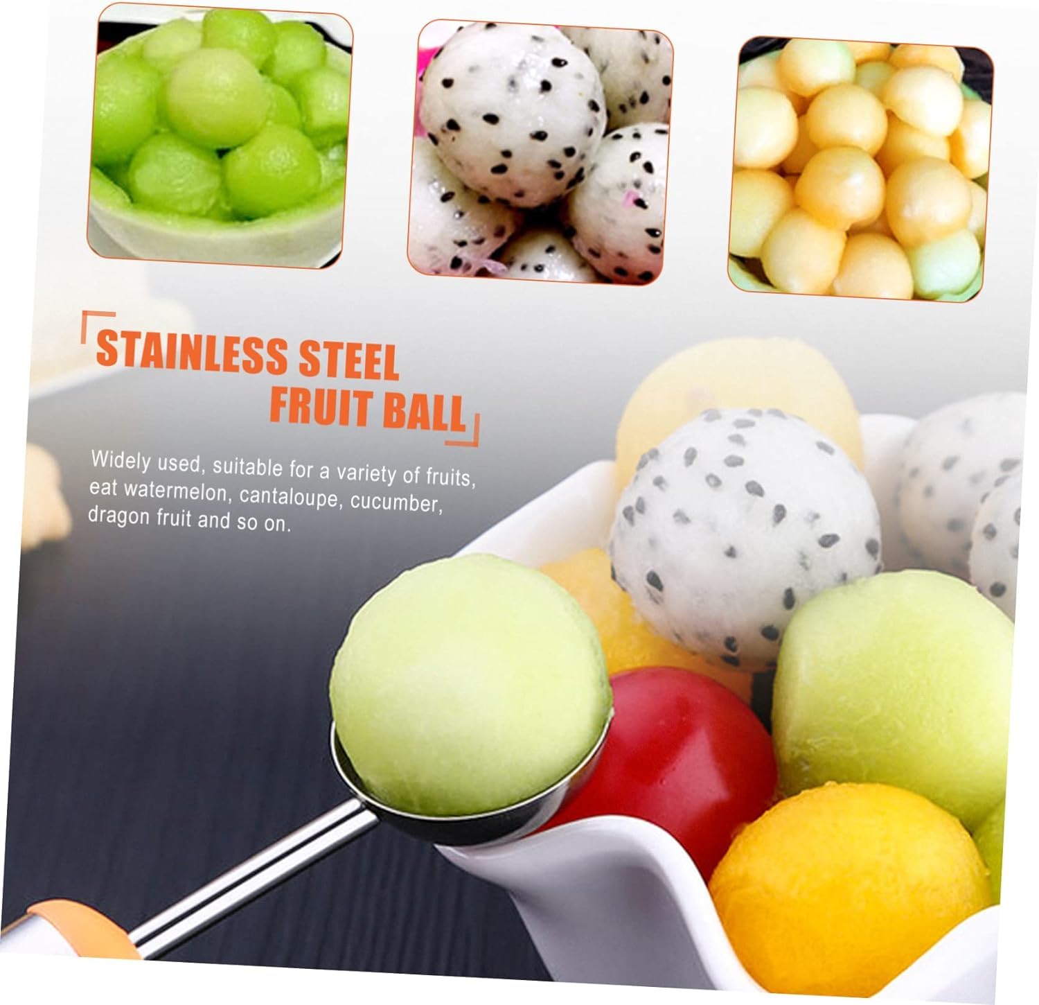 2Pcs Stainless Steel Melon Baller Scoop - Professional Fruit Carving Tool for DIY Fruit Salads, Ice Cream, Cocktail Garnishes & Kitchen Decorations - Durable & Multifunctional Kitchen Gadget