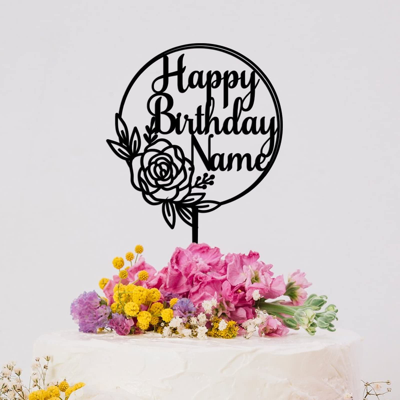 Personalized Black Acrylic Rabbit & Deer Antlers Cake Toppers - Happy Birthday Decorations for Boys & Girls - Perfect for Birthday Parties, Baby Showers, and Special Celebrations