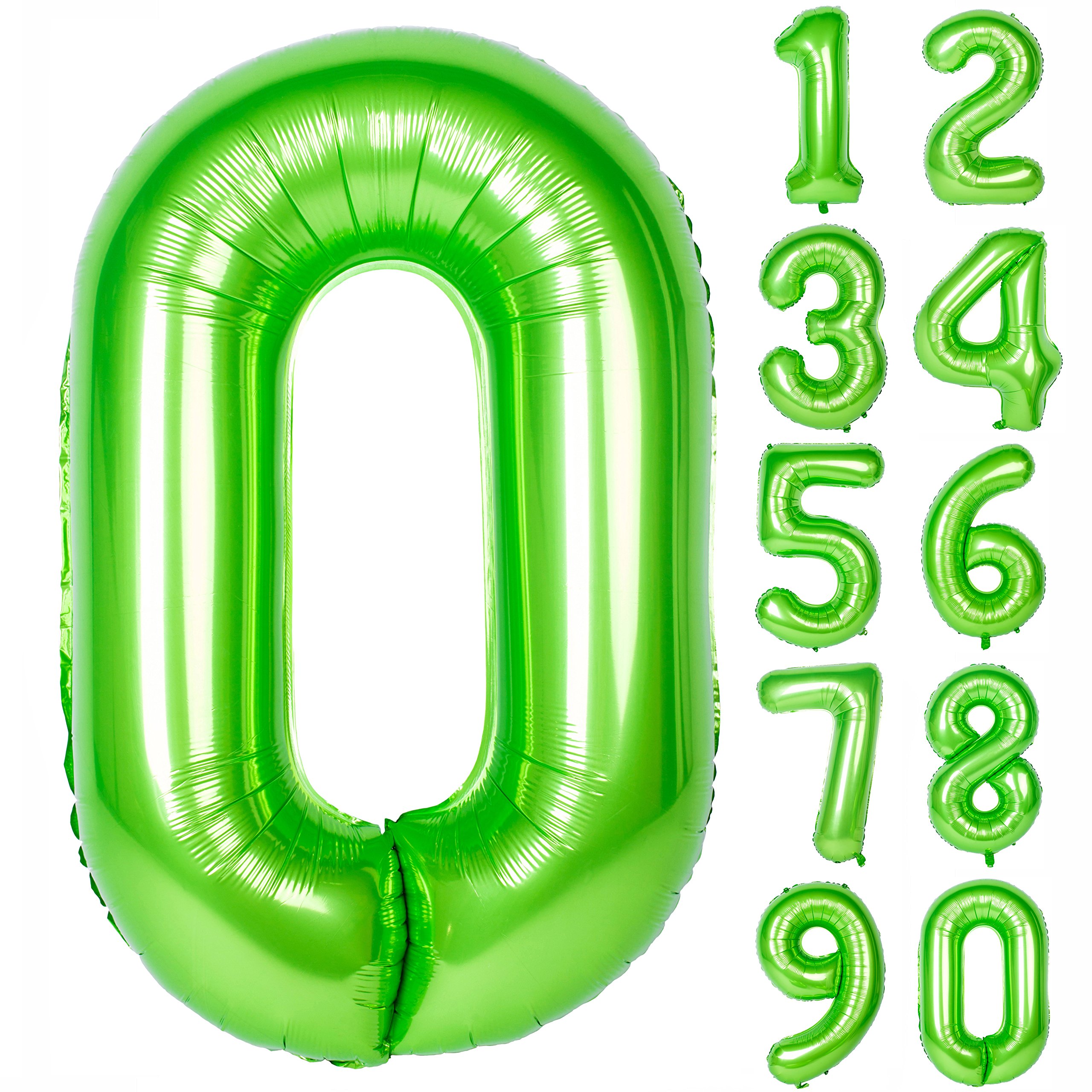 40 Inch Green Number Balloons for Birthday Party Decorations - Jumbo Helium Foil Mylar Balloons (Set of 0-9) | Perfect for Anniversaries, Graduations, Baby Showers & Special Events