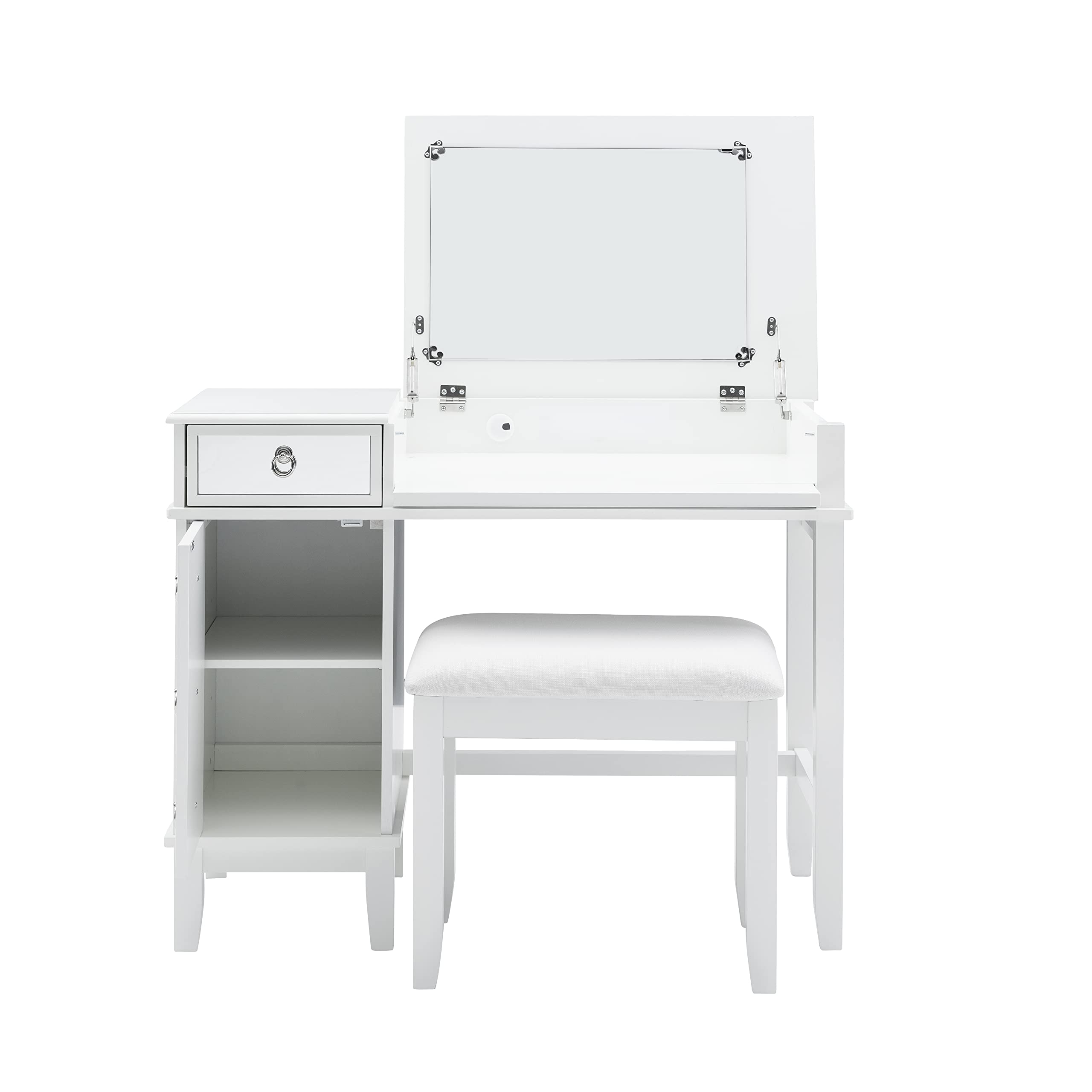 Linon White Vanity Set with Mirror & Stool - Elegant Dressing Table for Bedroom, Bathroom & Makeup Area