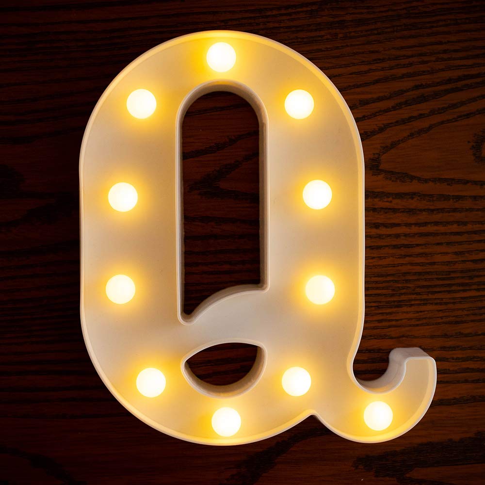 LED Letter Lights - Battery Powered Light Up Sign Letters for Wedding, Birthday Party, Christmas Decor - Home Bar, Night Light, Room Decor (Q)