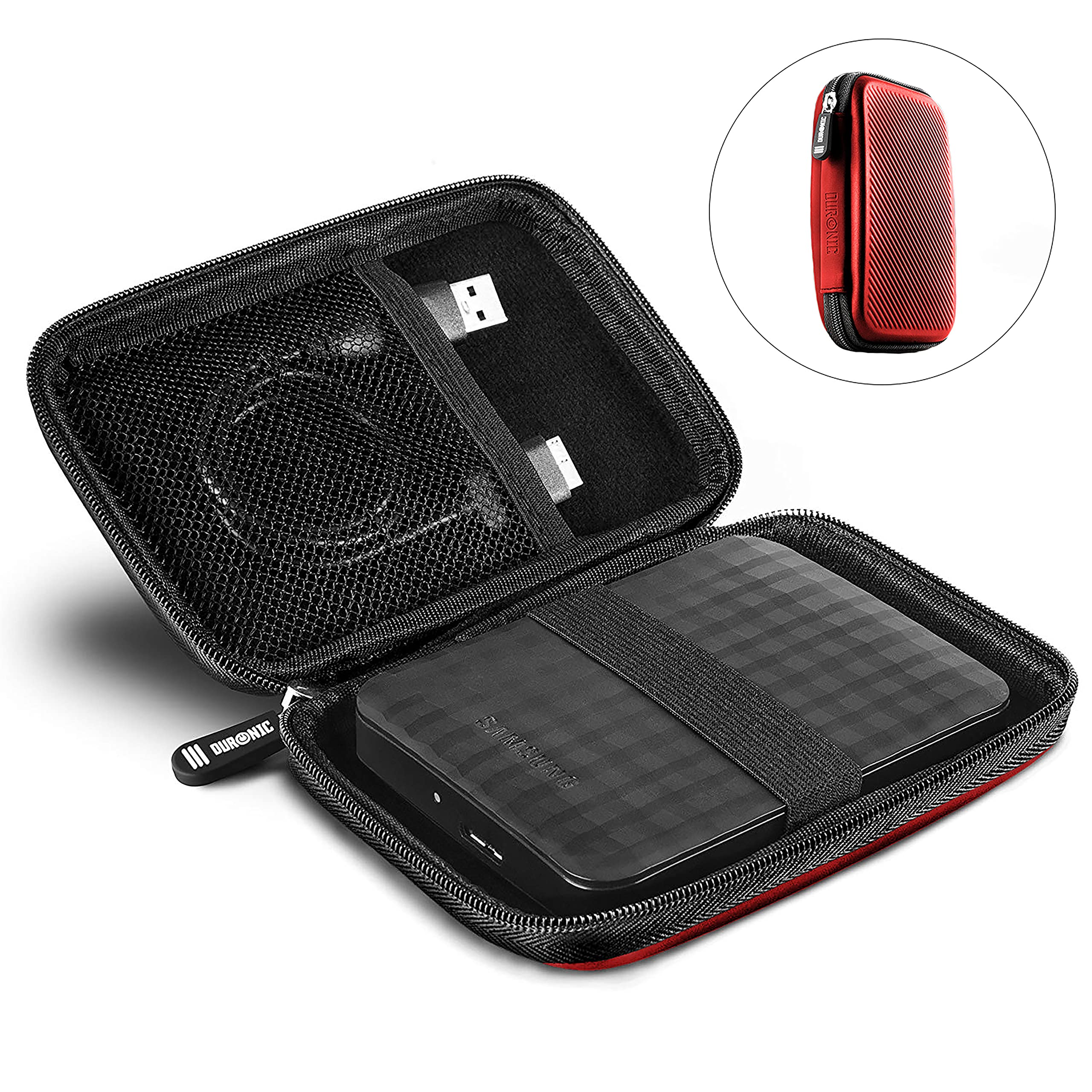 Duronic HDC2/RD Portable EVA Hard Drive Case - Protective Storage Pouch for External Hard Drives & Cables (Red) | Compatible with WD, Toshiba, Seagate, Samsung | Lightweight Travel & Office Data Protection Solution