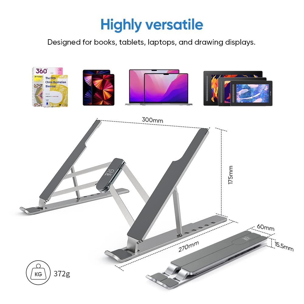 XPPen Adjustable Aluminum Drawing Tablet Stand - Portable Silver Holder for 10-15.6