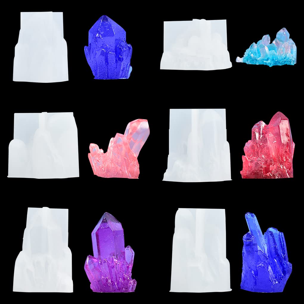 FineInno 6-Piece Crystal Cluster Silicone Molds for Resin Jewelry Making - Small Quartz Epoxy Resin Molds for DIY Crafts, Stone Decor & Home Decoration - Perfect for Handmade Pendants, Keychains & Geode Art Projects