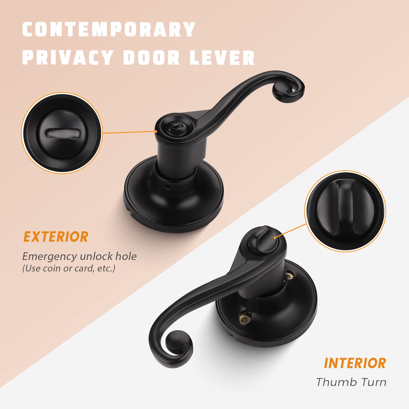 KNOBWELL 2 Pack Matte Black Interior Door Handle Sets with Privacy Lock - Durable Commercial Grade Door Levers for Bedroom, Bathroom & Office Doors - Easy Installation & Modern Home Upgrade