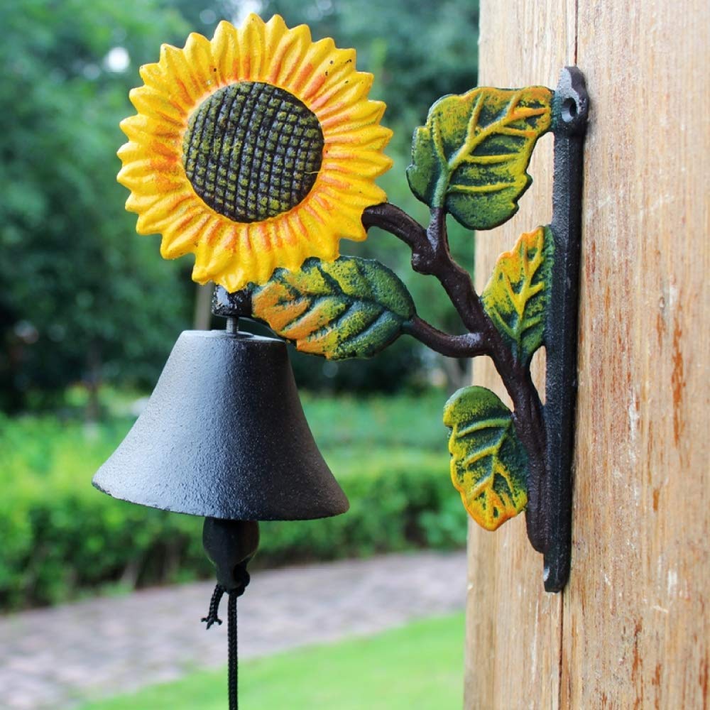 Vintage Cast Iron Sunflower Door Bell - Wall Mounted Home & Garden Decor for Front Door, Porch, and Outdoor Entrance