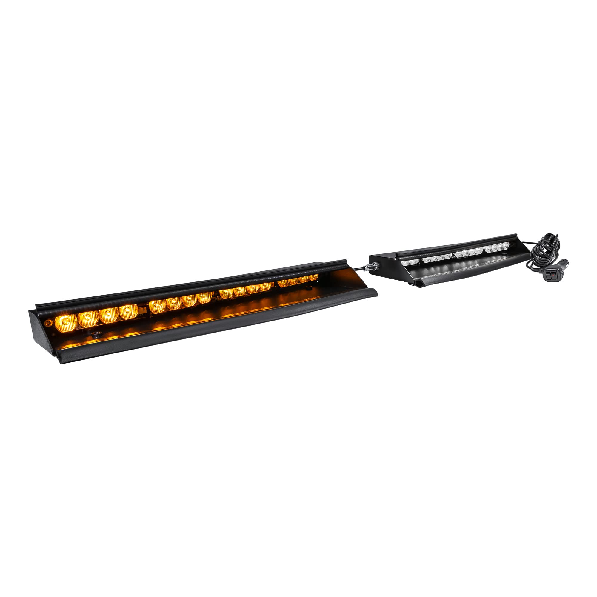 LAMPHUS SolarBlast 32W Amber White LED Emergency Visor Light Bar - 48 Flash Modes, Plug-N-Play, Universal Fit - Yellow Strobe Warning Light for Trucks, SUVs, Emergency Vehicles (Ideal for Roadside Assistance & Night Visibility)