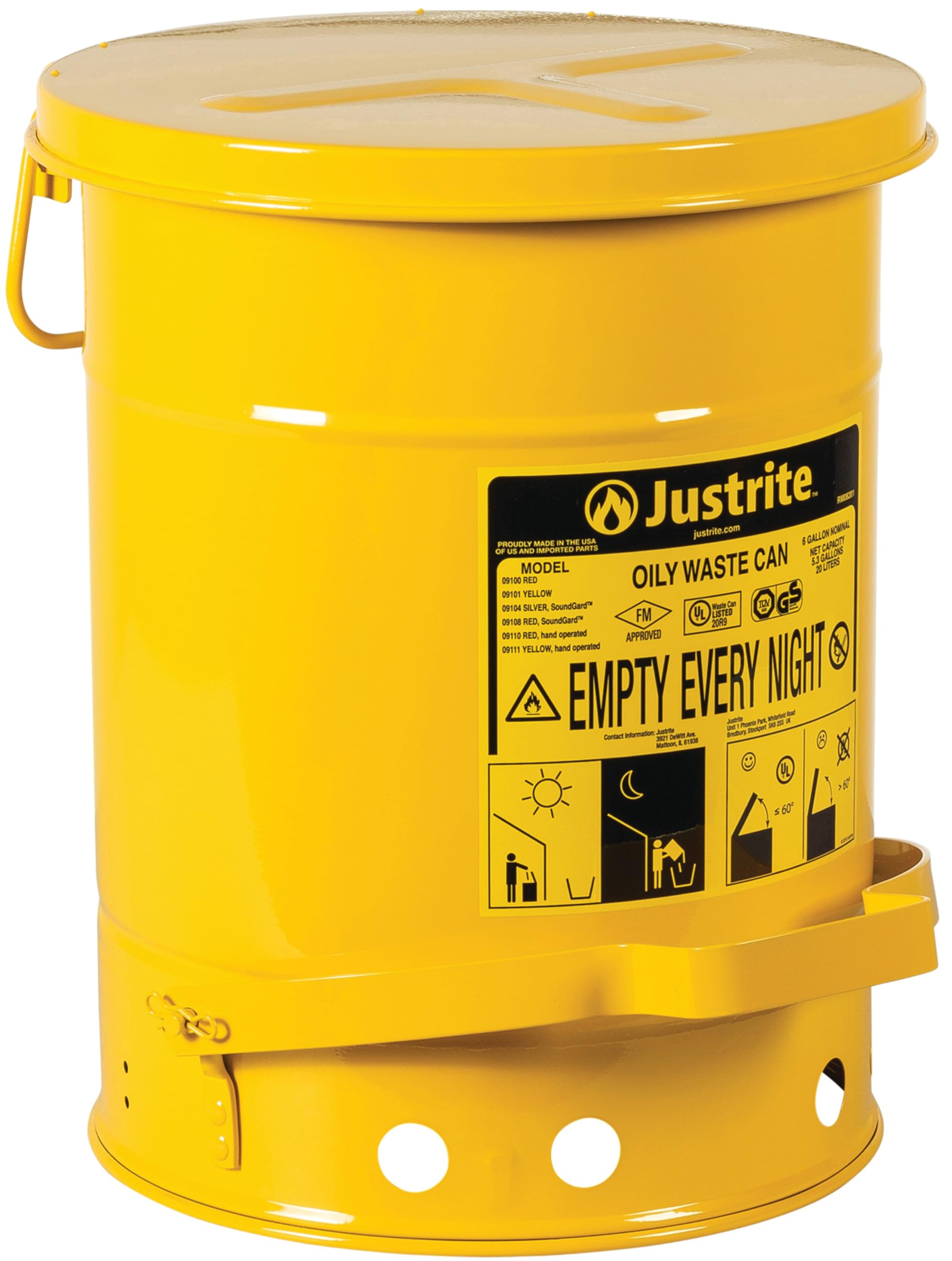 Justrite 6 Gallon Galvanized Steel Oily Waste Can with Foot Pedal | 16