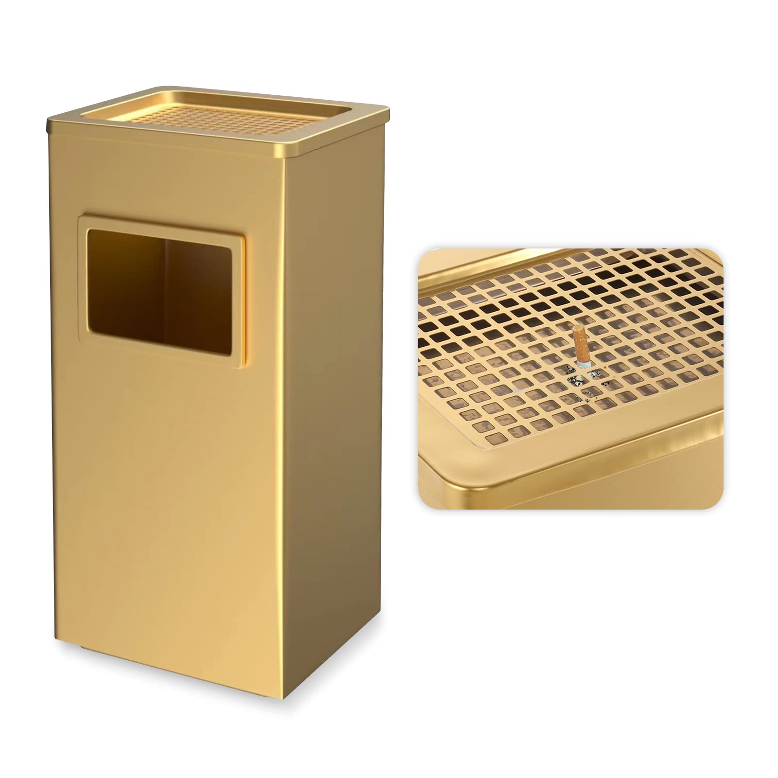 BEAMNOVA 12.2 x 9.8 x 24 Inch Stainless Steel Trash Can with Lid - Commercial & Industrial Garbage Bin for Indoor/Outdoor Use - Black & Gold Waste Container - Perfect for Kitchen, Office, Restaurant, and Public Spaces