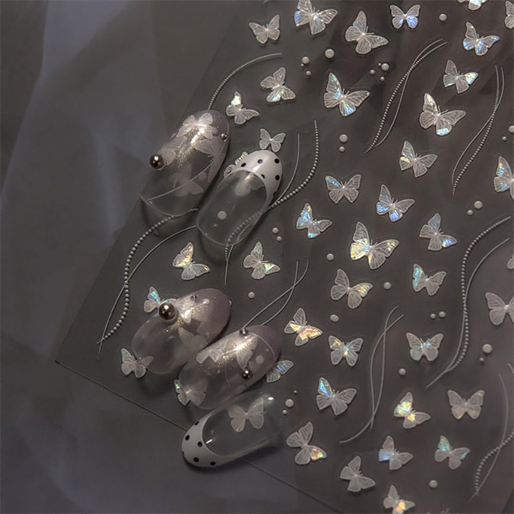 2 Sheets Butterfly Nail Stickers for Nail Art - Shell Glitter Nail Decorations, Purple Grey Butterfly Nail Decals with 3D Relief Design - Perfect for DIY Manicures, Parties, and Special Occasions