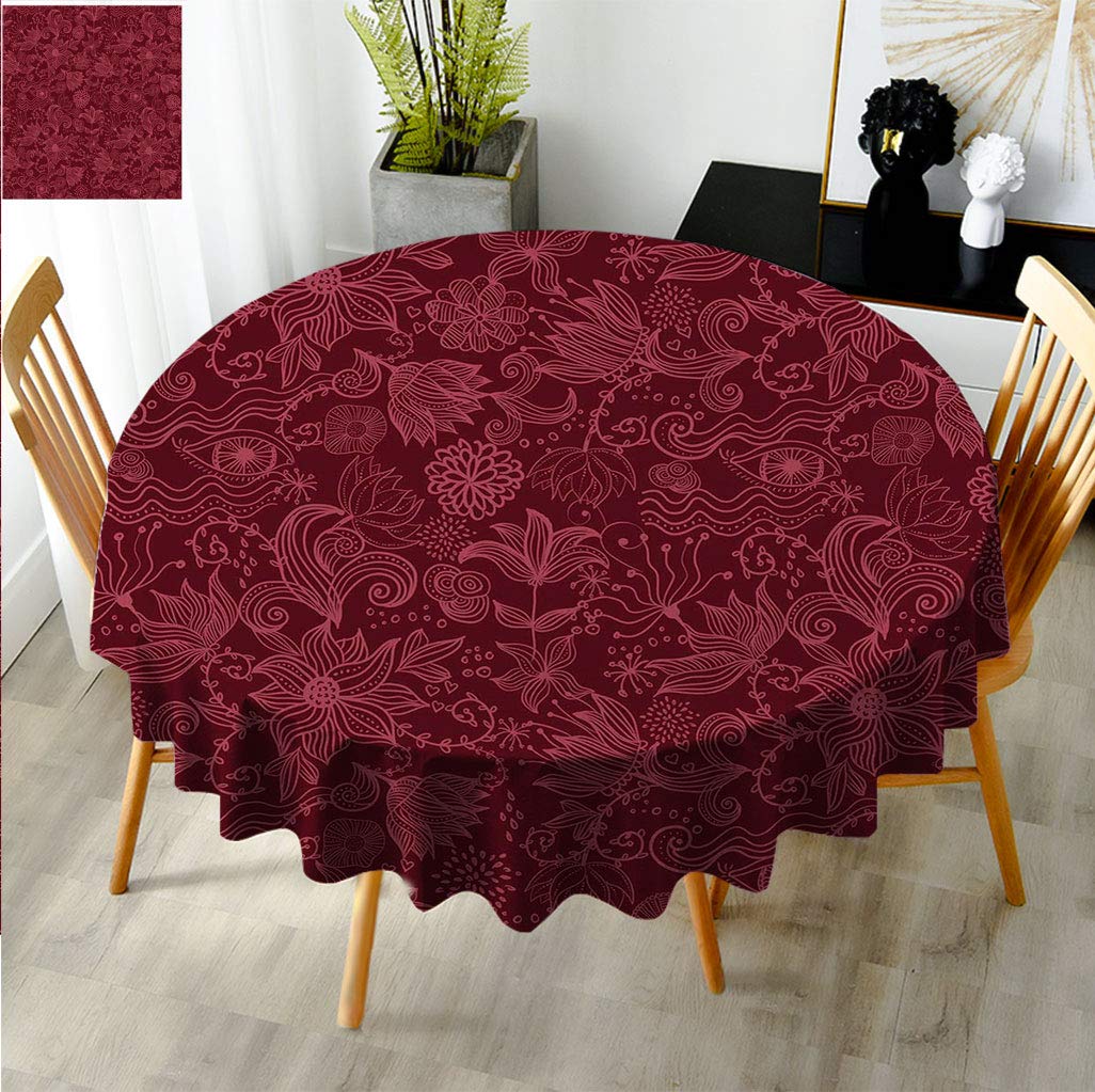 Fogoodecor Burgundy Floral Tablecloth 50 Inch Round - Fade Resistant Dining Table Cover with Elegant Flower Pattern - Perfect for Home Decor, Parties, and Holiday Gatherings