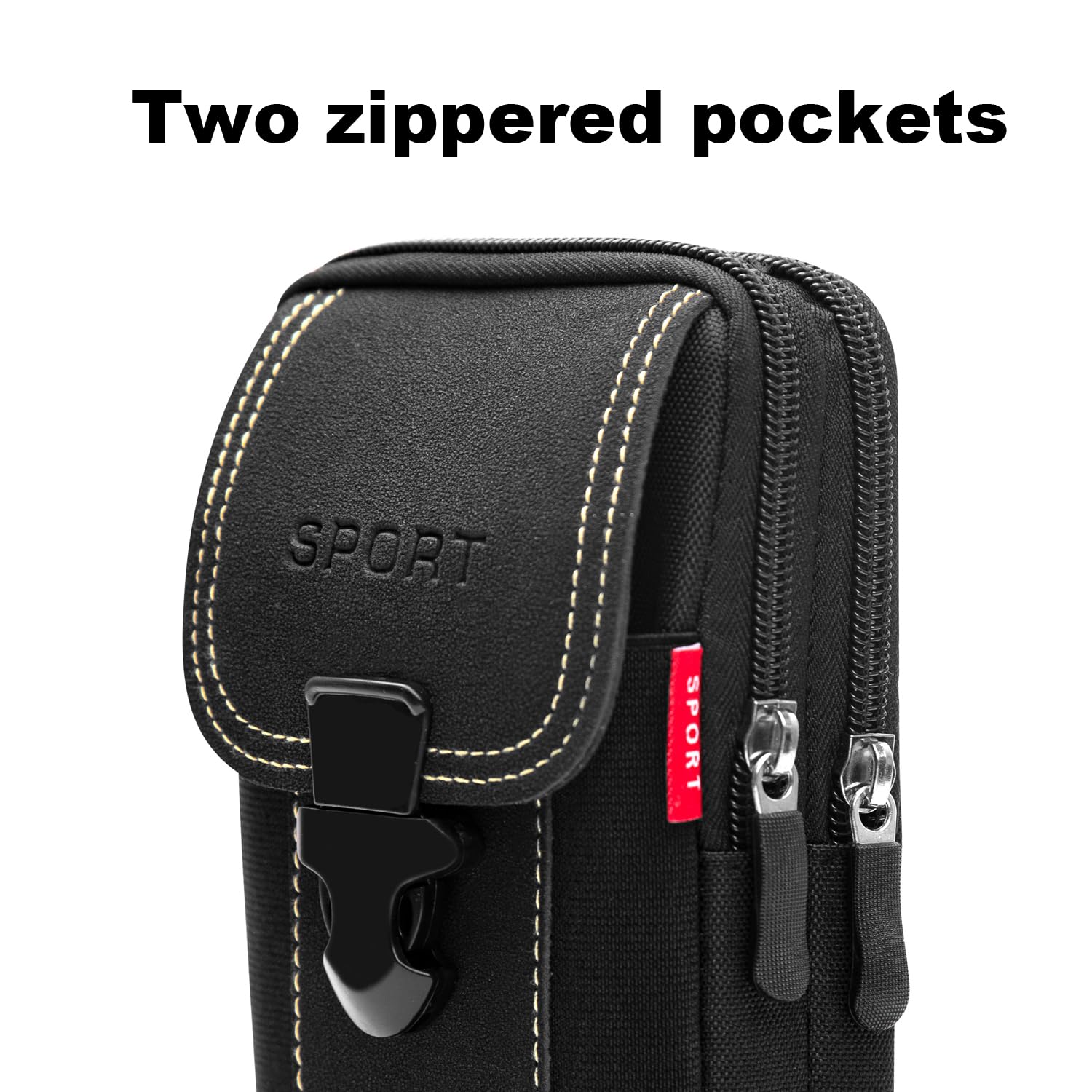 Tactical Cell Phone Holster for Men - Dual Phone Pouch Belt Bag with Belt Loop, Durable Black Phone Holder for Outdoor, Work, and Travel