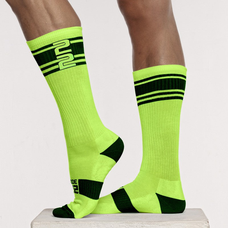 Code 22 Active Running Socks 8008 - High Performance Cushioned Athletic Socks for Men & Women - Neon Lime Color - Perfect for Running, Gym Workouts & Sports Activities