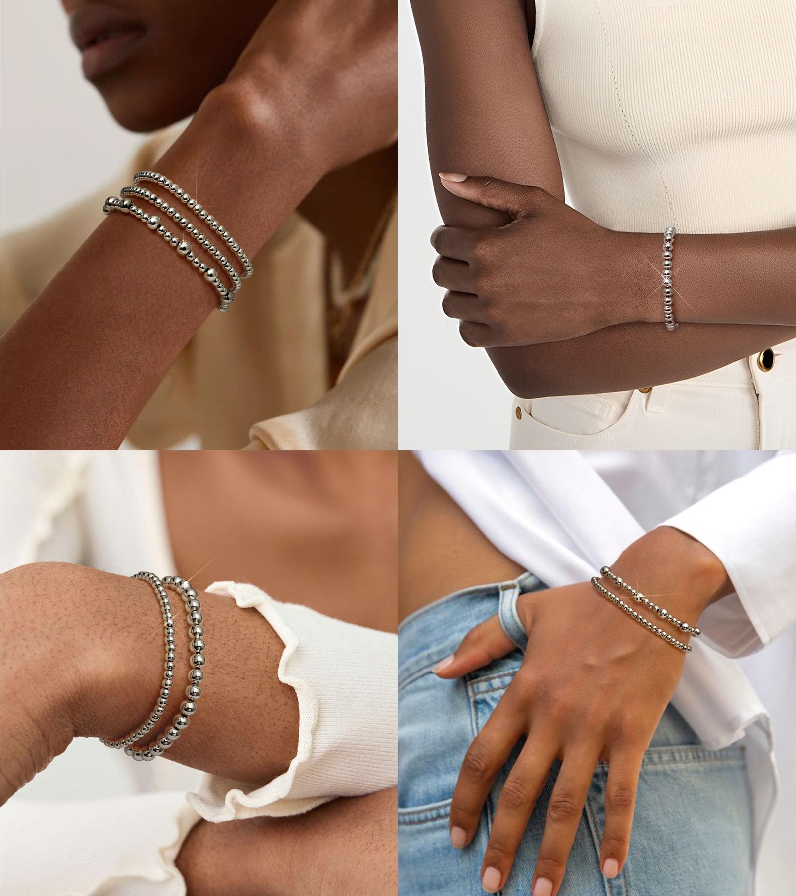 Doubgood 5-Piece Gold Beaded Ball Bracelets for Women - Stackable Jewelry Set, Elegant Gift for Valentine's Day, Mother's Day, Christmas & Birthday - Perfect for Everyday Wear, Date Nights & Special Occasions