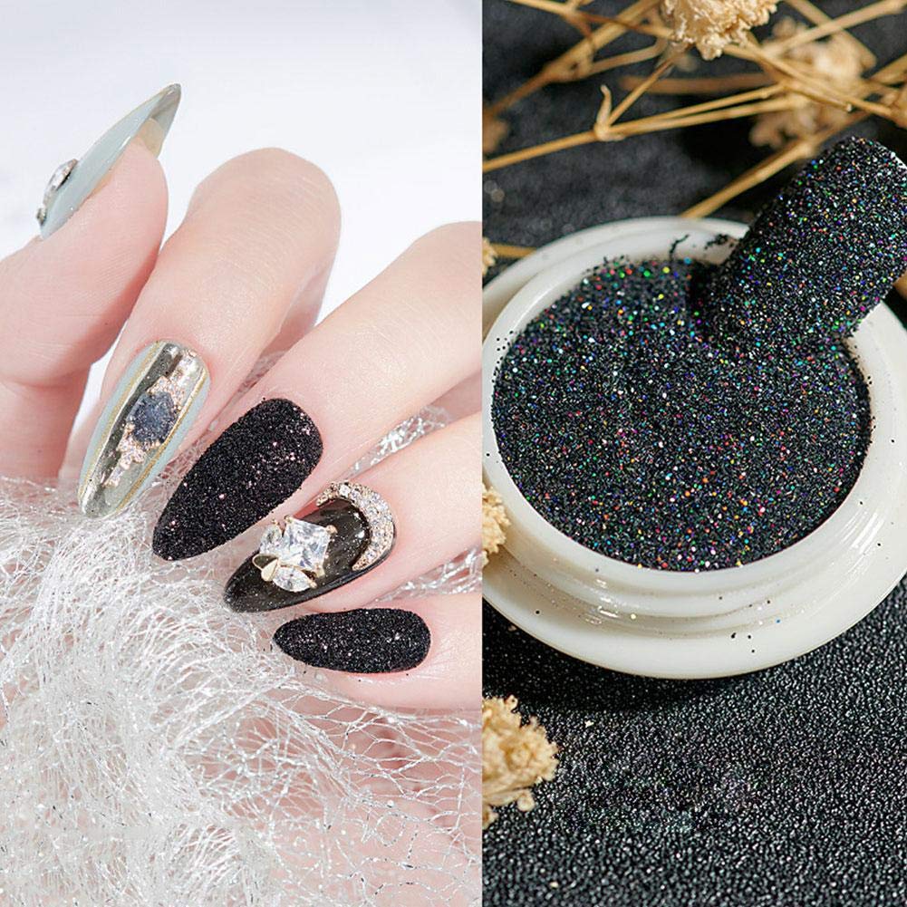 Holographic Black Nail Glitter Powder - Shimmering Sugar Effect Nail Art Decoration for Manicure, DIY Crafts & Nail Designs - Perfect for Parties, Salons & Home Nail Art