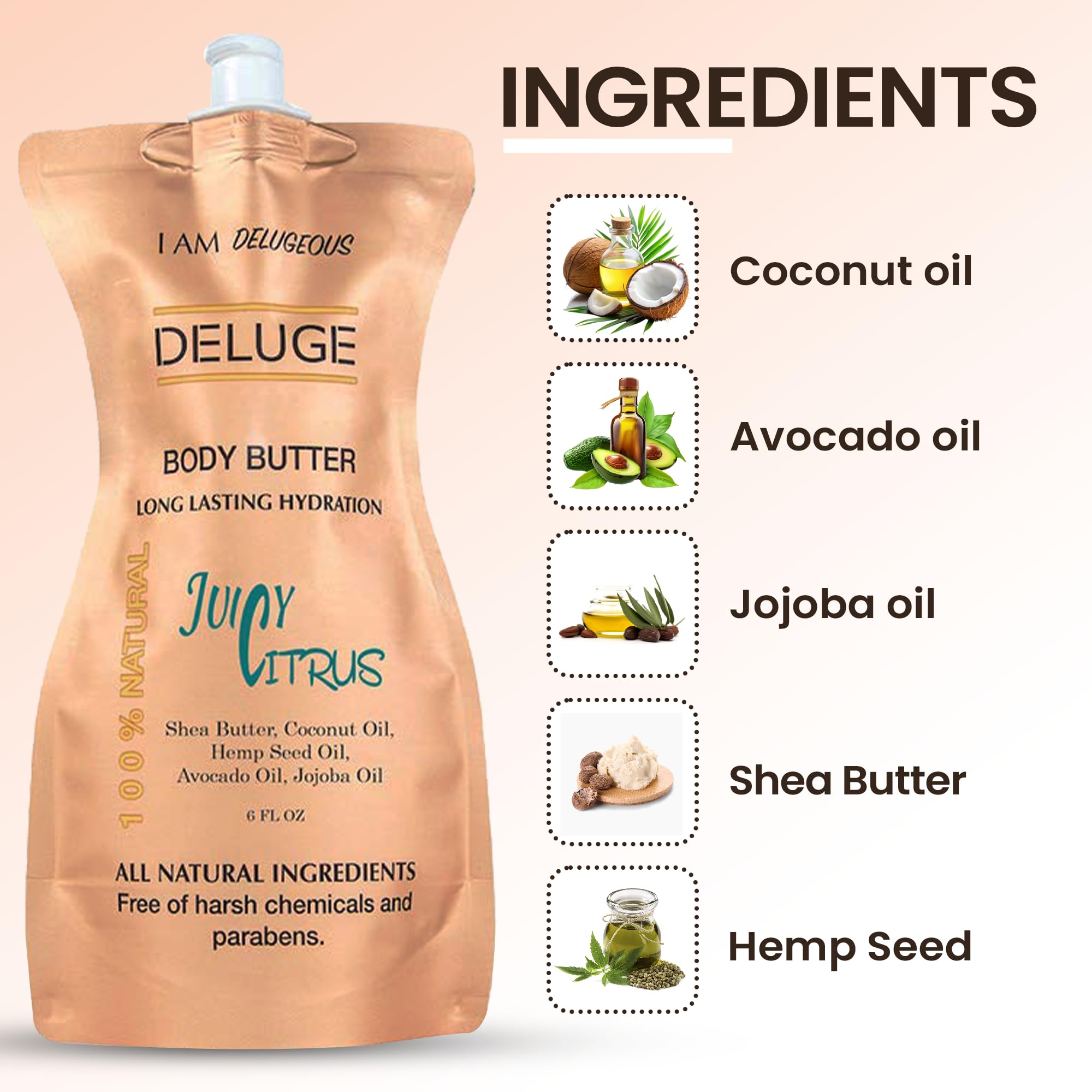 Organic Citrus Body Butter for Dry Skin - 100% Natural Hydration for Women & Men - Non-Greasy, Long-Lasting Moisturizer - Made in USA (6 FL OZ) - Perfect for Daily Skincare & Post-Shower Hydration