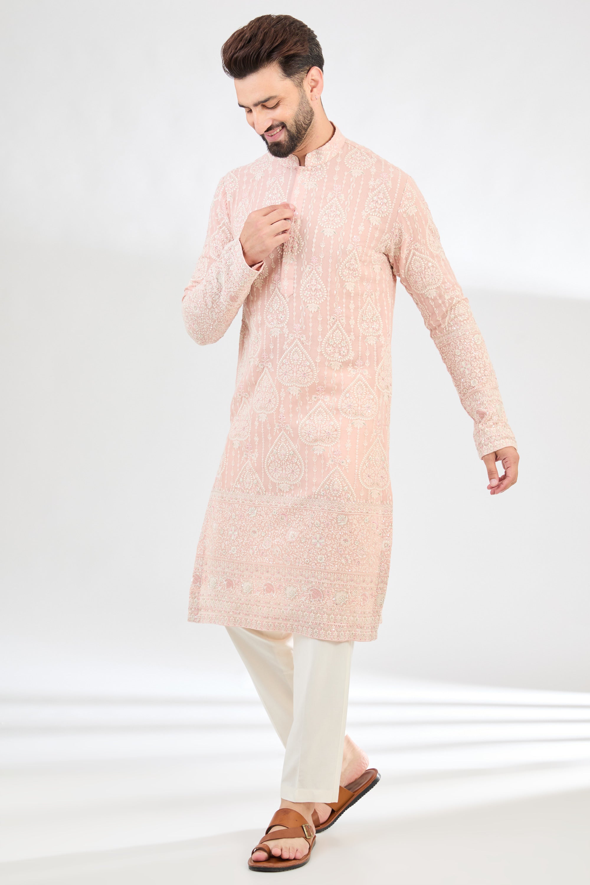 Elegant Pink Chikankari Kurta with Intricate Multi-Thread Embroidery - Perfect for Festivals, Weddings & Ethnic Fashion
