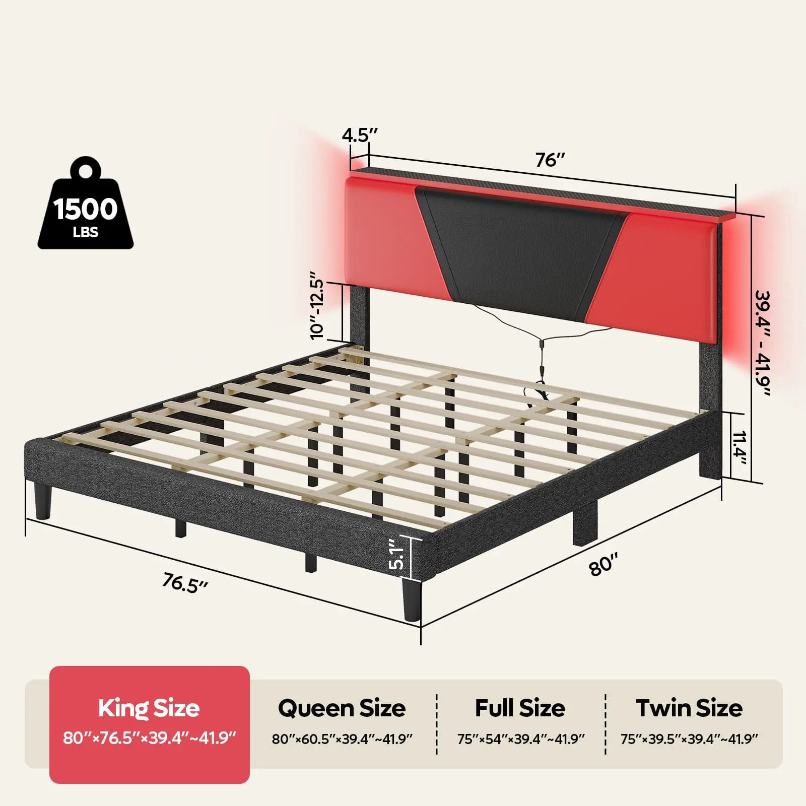 Bestier King Size LED Gaming Bed Frame with RGB Lights - Modern Gaming Furniture for Bedroom, Game Room & Dorm Decor