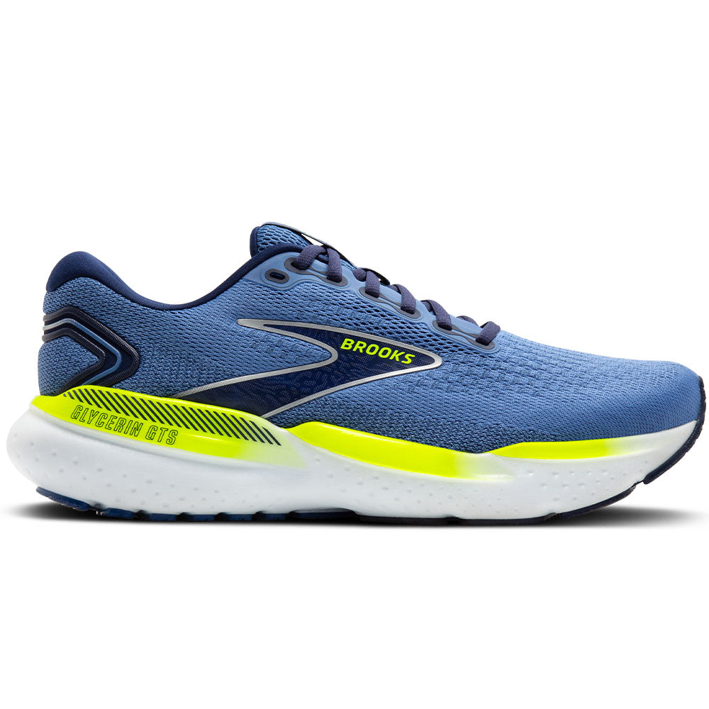 Brooks Glycerin GTS 21 Men's Running Shoes - Blue/Peacoat/Nightlife - Size 8 D Medium - Premium Cushioned Support for Road Running, Jogging & Training