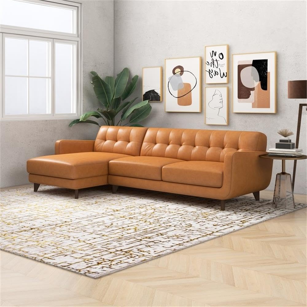 Premium ASHCROFT Davis Modern Living Room Leather Corner Sectional Sofa - Brown Genuine Leather Couch for Contemporary Home & Lounge Comfort