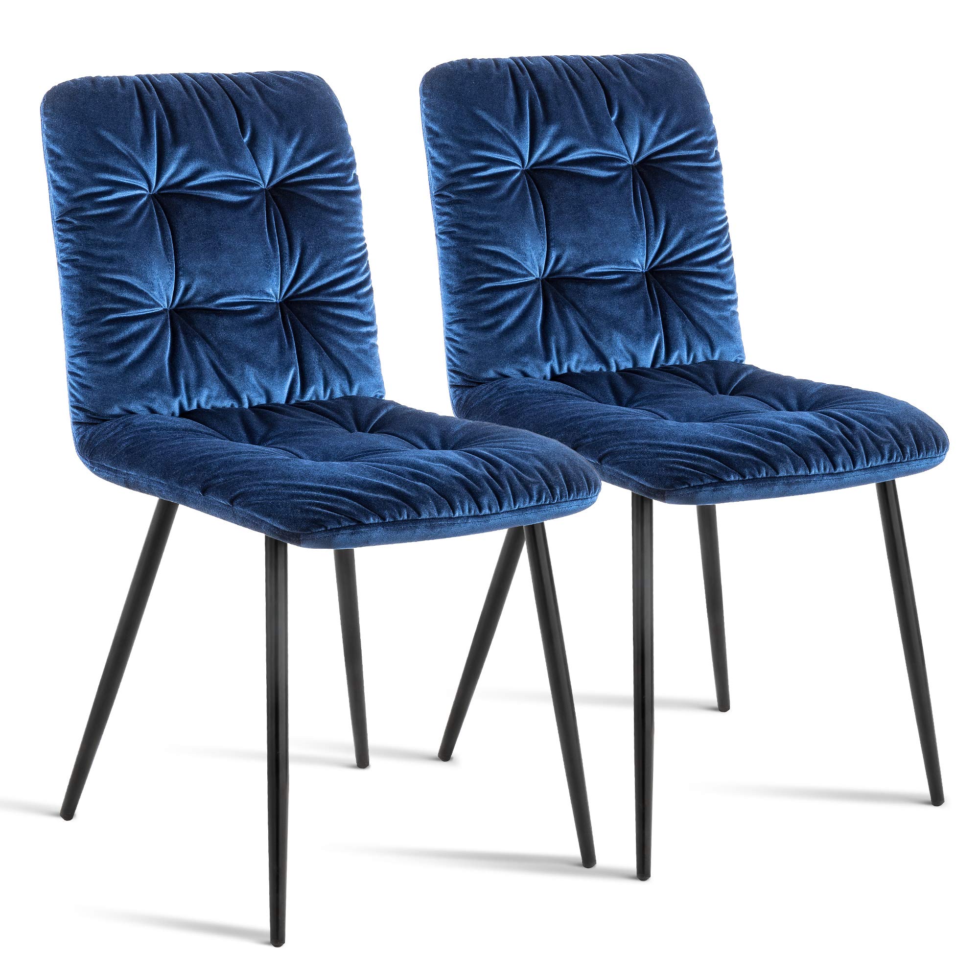 ivinta Modern Velvet Dining Chairs Set of 2 - Mid Century Kitchen & Living Room Accent Chairs, Armless Upholstered Seating for Home Decor (Sapphire Blue) - Perfect for Dining Rooms, Breakfast Nooks & Small Spaces