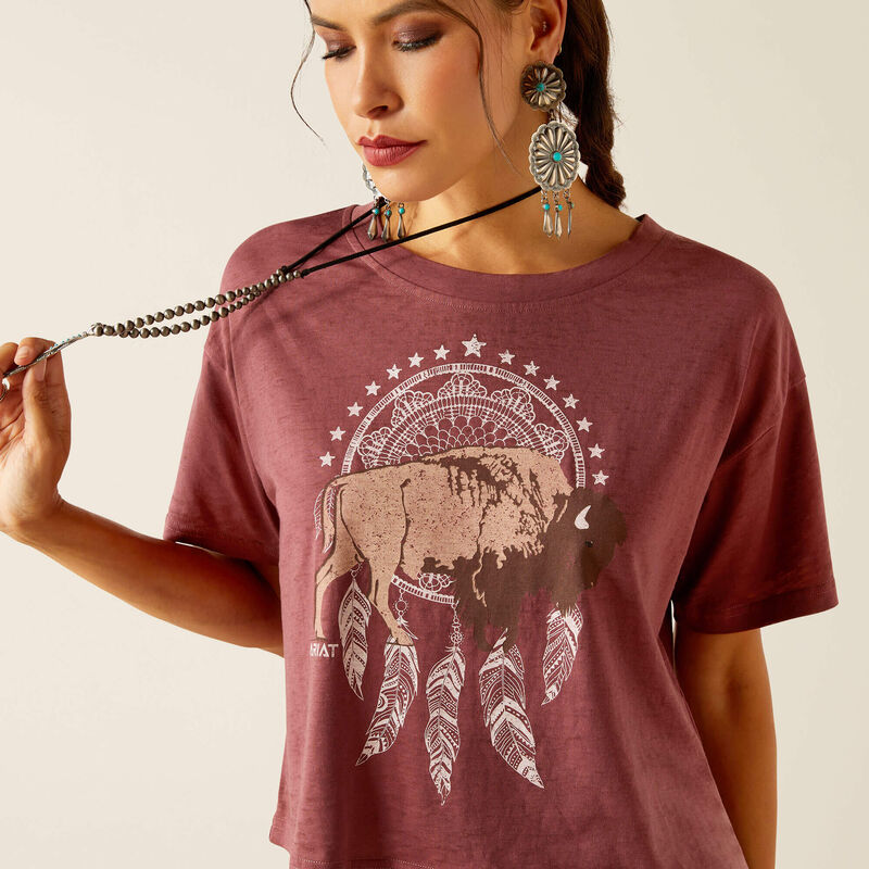 Ariat Buffalo Territory Cropped Tee - Western Style Short Sleeve T-Shirt for Women | Perfect for Rodeo, Ranch Work & Country Fashion Outfits