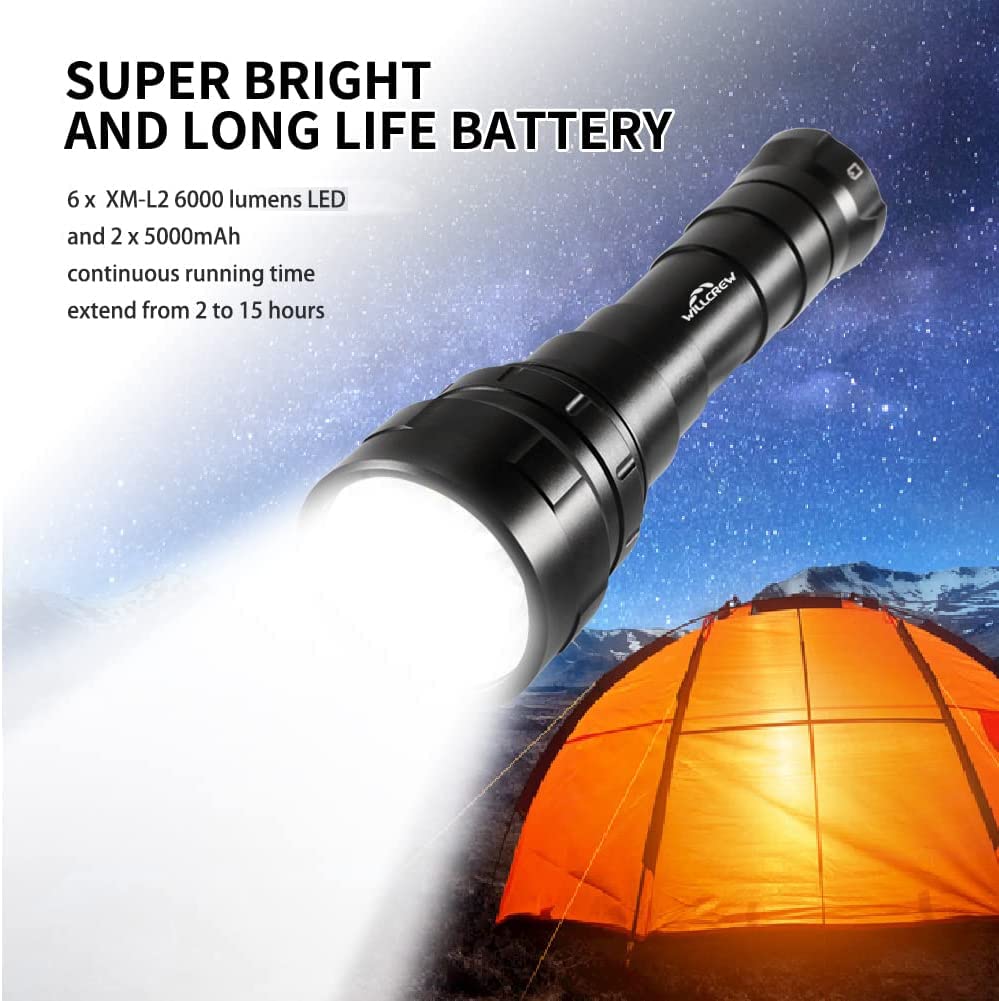 DF60 6000 Lumen Professional Scuba Diving Flashlight - IPX8 Waterproof Underwater Torch Light with Charger, 150M Depth Rating for Night Diving, Cave Exploration & Marine Photography