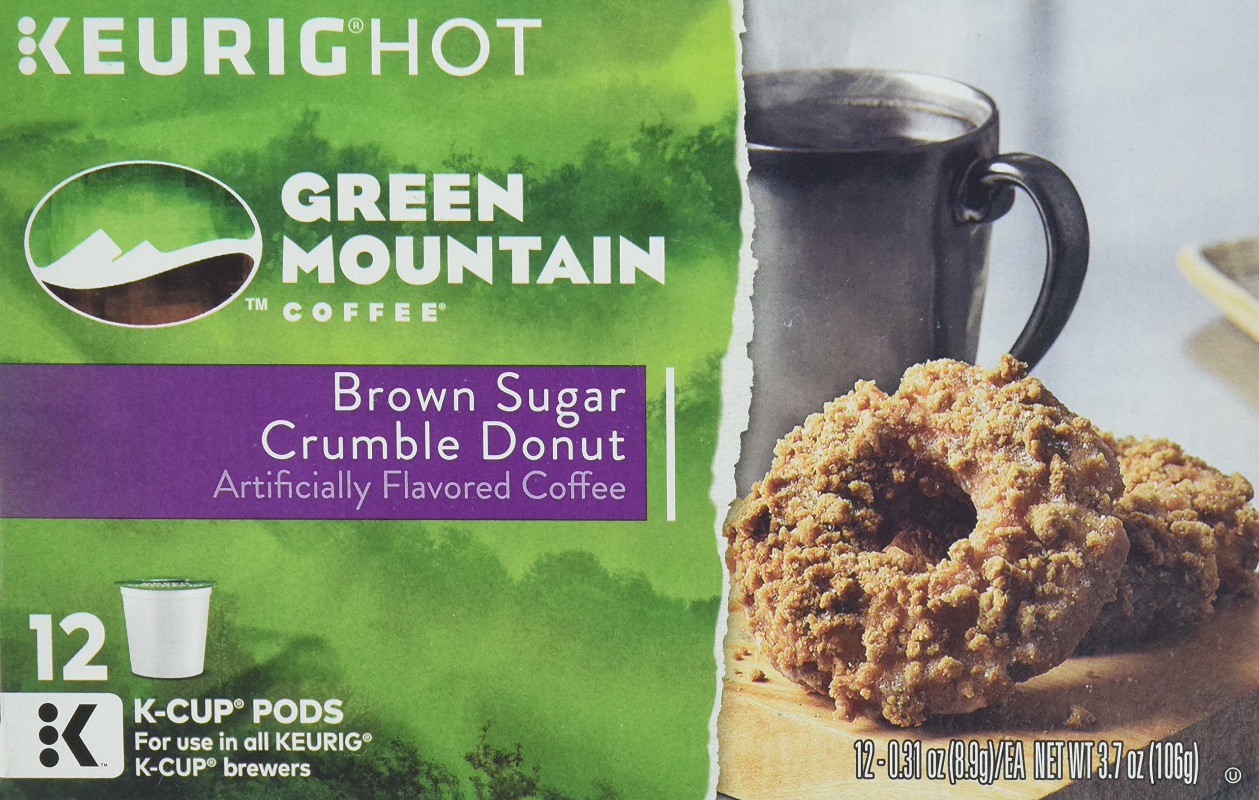 GREEN MOUNTAIN Coffee Keurig K-Cups, Brown Sugar Crumble Donut Flavor, 3.7 Ounce (12 Count) - Perfect for Breakfast, Office & Home Brewing