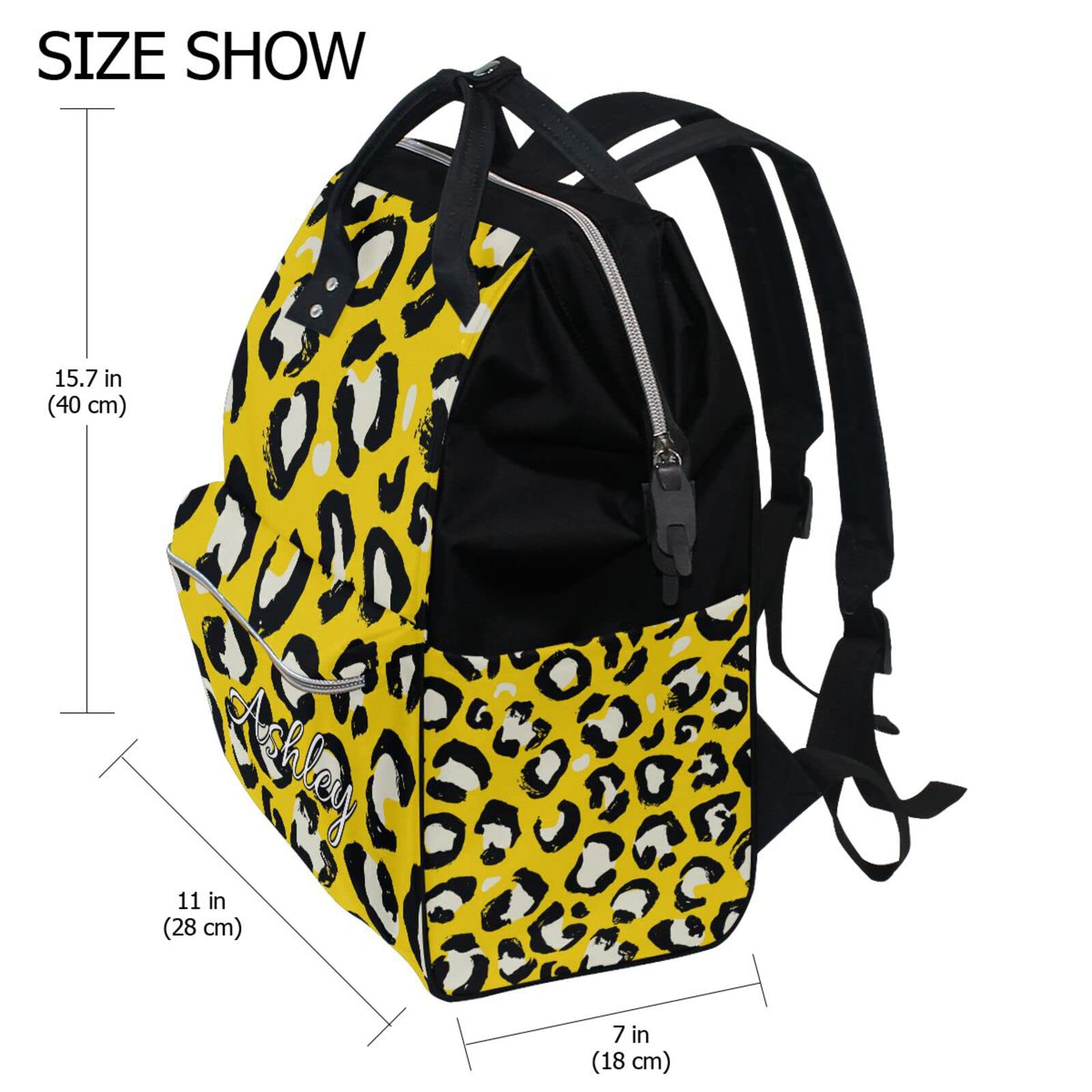 **MCHIVER Personalized Diaper Backpack for Moms - Custom Name Yellow Leopard Print Baby Changing Bag, Travel & Nursing Essentials Organizer - Perfect for Daycare, Outings & Hospital Visits**