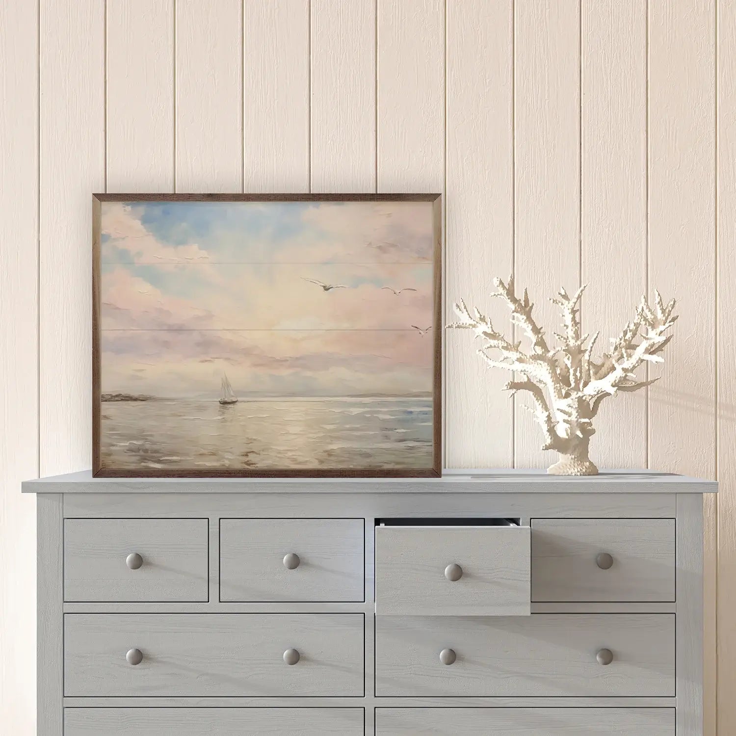 Lone Sailboat Wood Framed Print - Nautical Wall Art Decor for Living Room, Bedroom & Office - Perfect Coastal Home Decor & Gift Idea