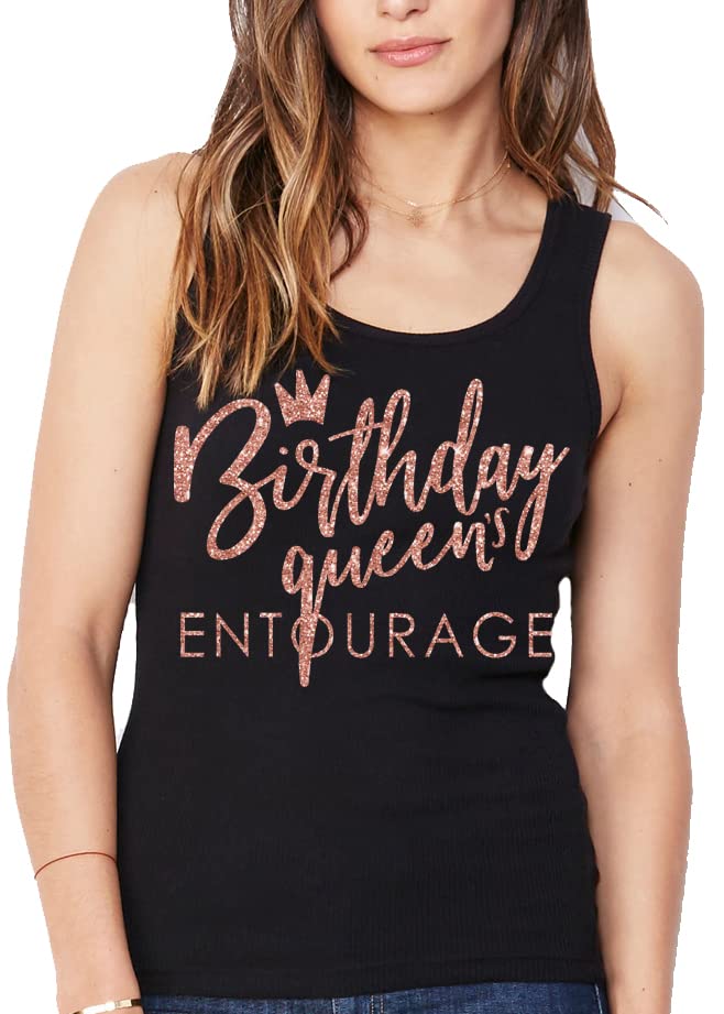 Women's Crystal Rhinestone Birthday Tank Top - Birthday Queen & Squad Shirts for Women - Perfect for Birthday Parties, Girls Night Out & Bachelorette Celebrations