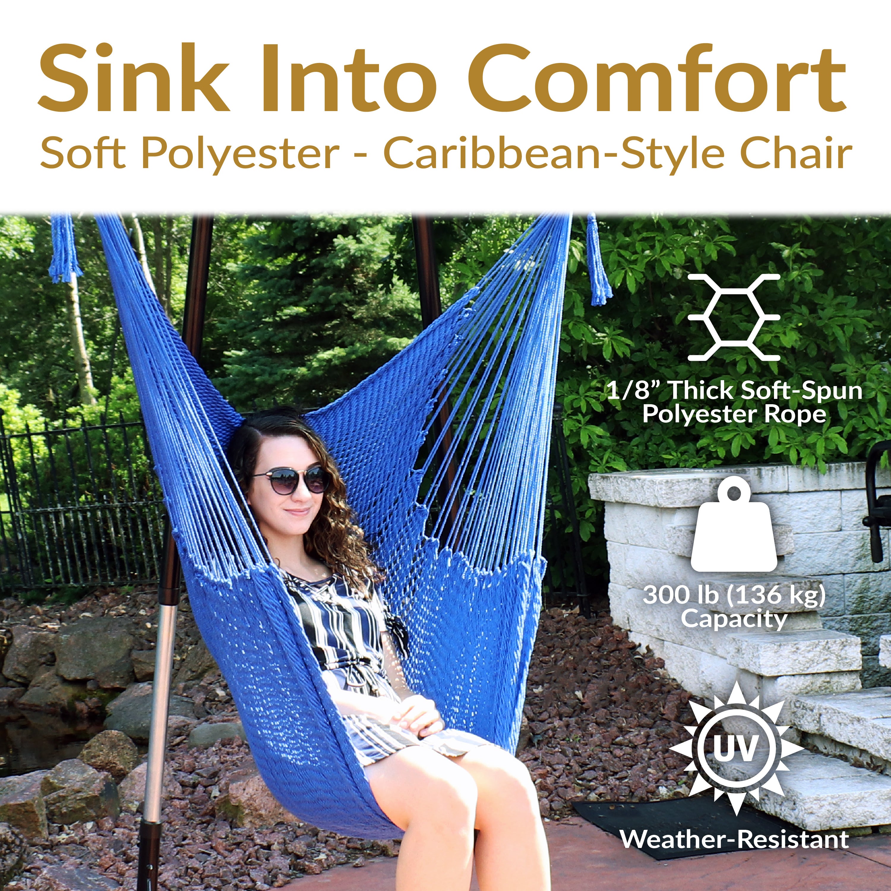 Extra Large Caribbean Polyester Rope Hammock Chair for Outdoor Relaxation - Perfect for Backyard, Patio, Poolside & Beach Lounging