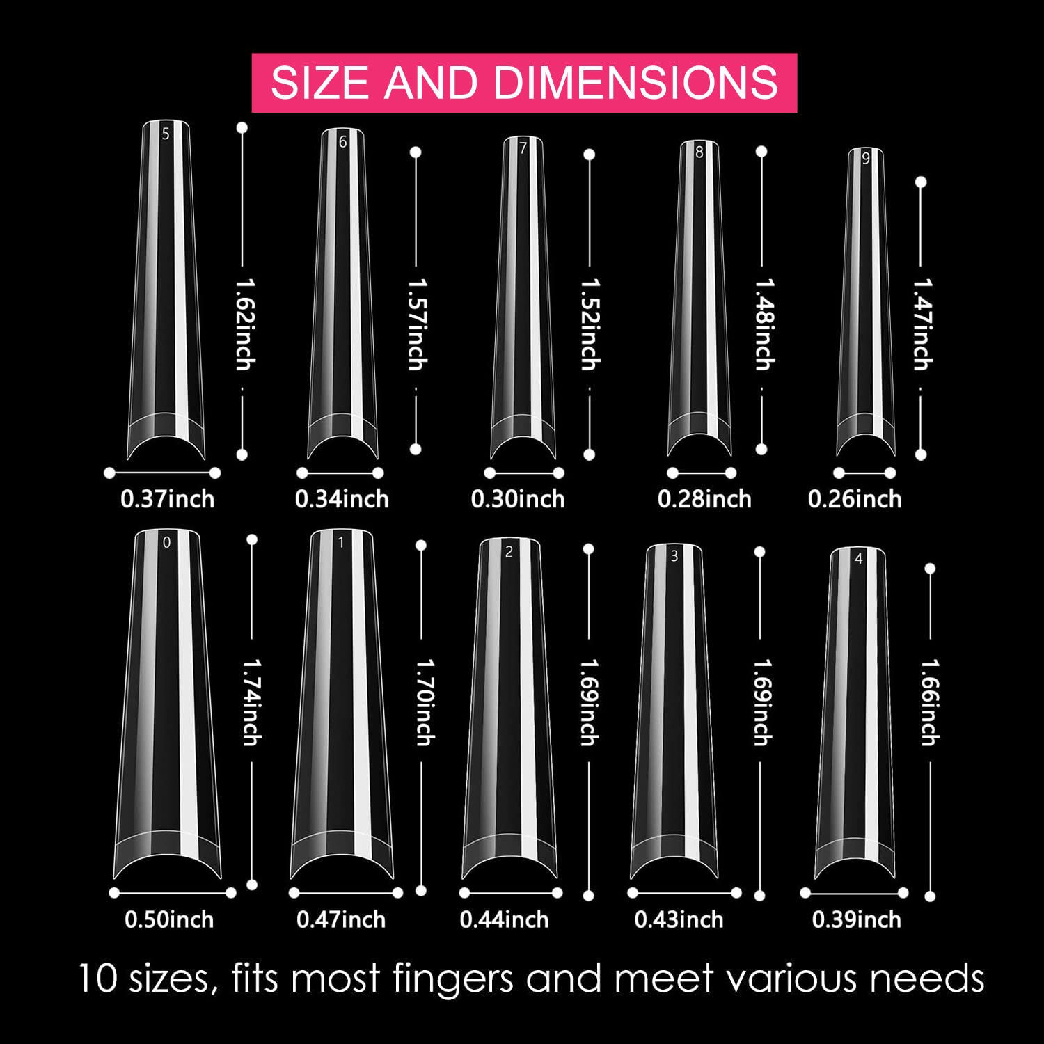 500Pcs XXL No C Curve Coffin Nail Tips - Professional Acrylic Nail Extension Kit with 10 Sizes, Clear Half Cover Long Fake Nails for Salon & DIY Manicure | Perfect for French Nail Art, Ballerina Shape & Special Occasions