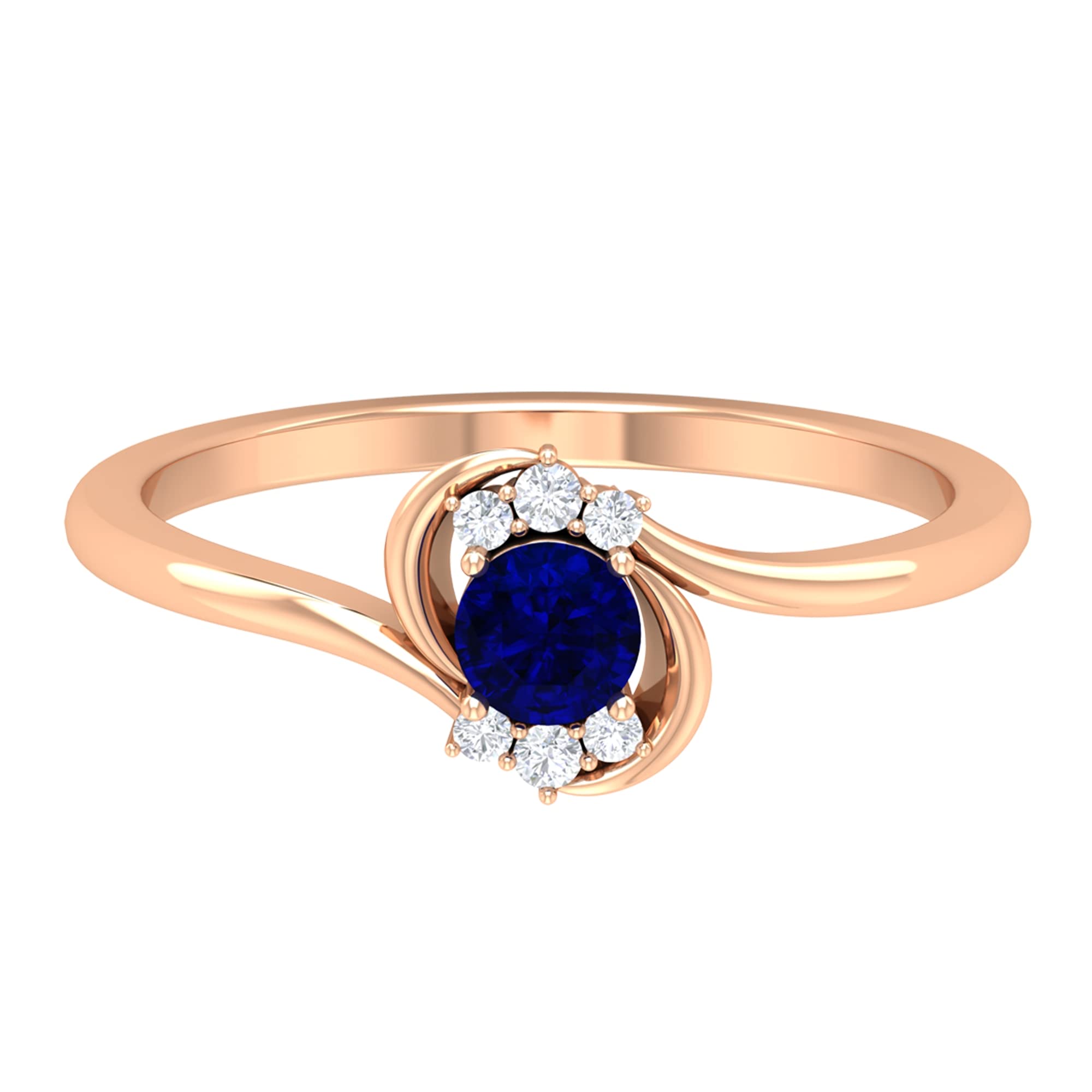 1/2 CT Blue Sapphire and Diamond Ring - 14K Solid Gold Promise Ring with September Birthstone, Elegant Bypass Design for Engagement, Anniversary & Special Occasions